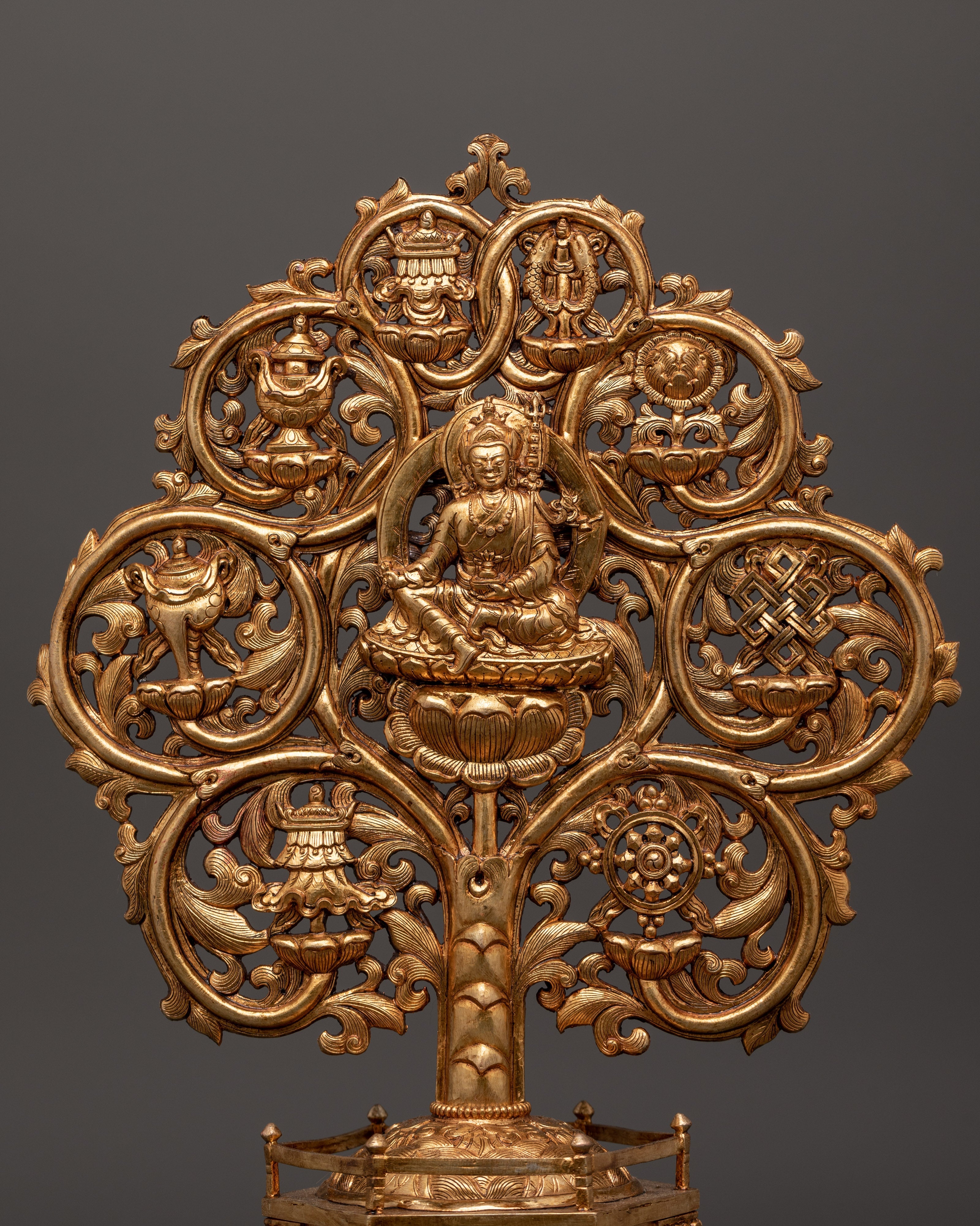 Sacred Guru Rinpoche with 8 Auspicious Symbols | Tibetan Deity Figure