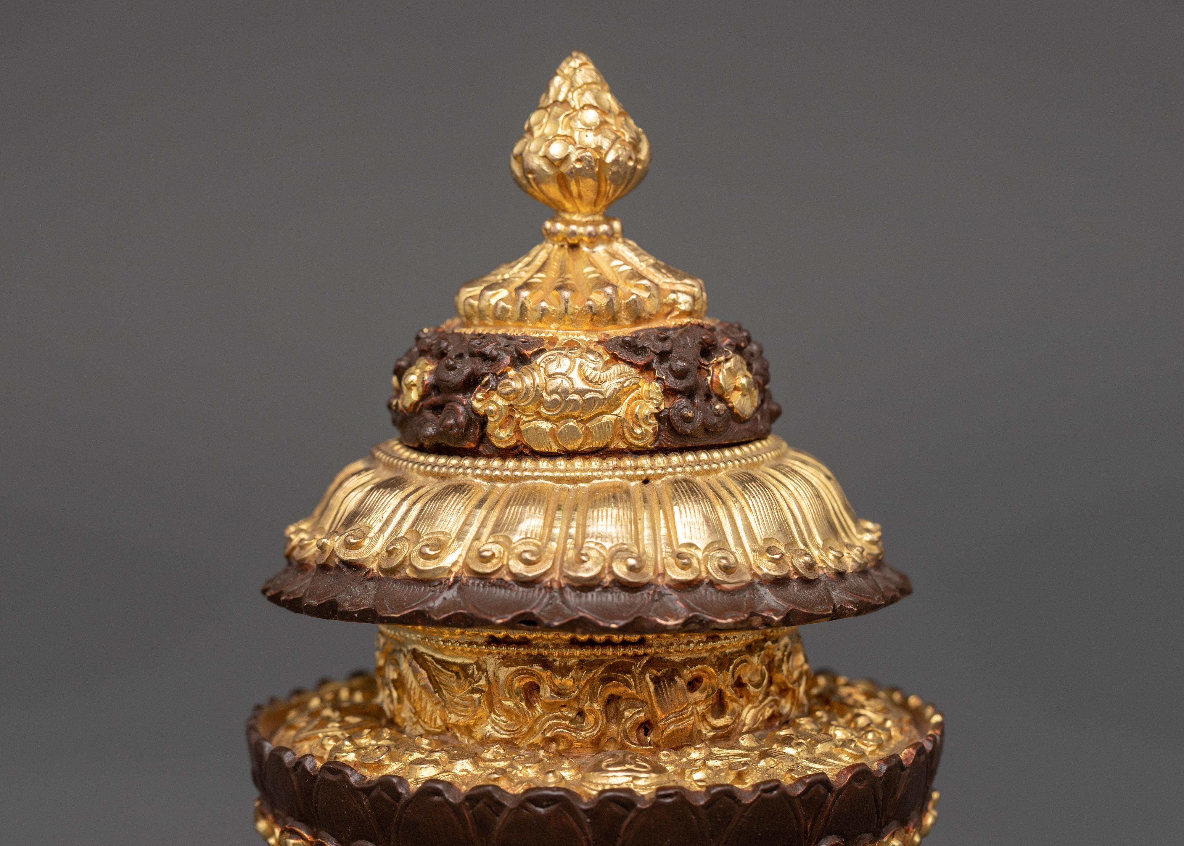 Gold Plated Tibetan Copper Rice Pot | Handcrafted Tibetan Buddhist Artwork