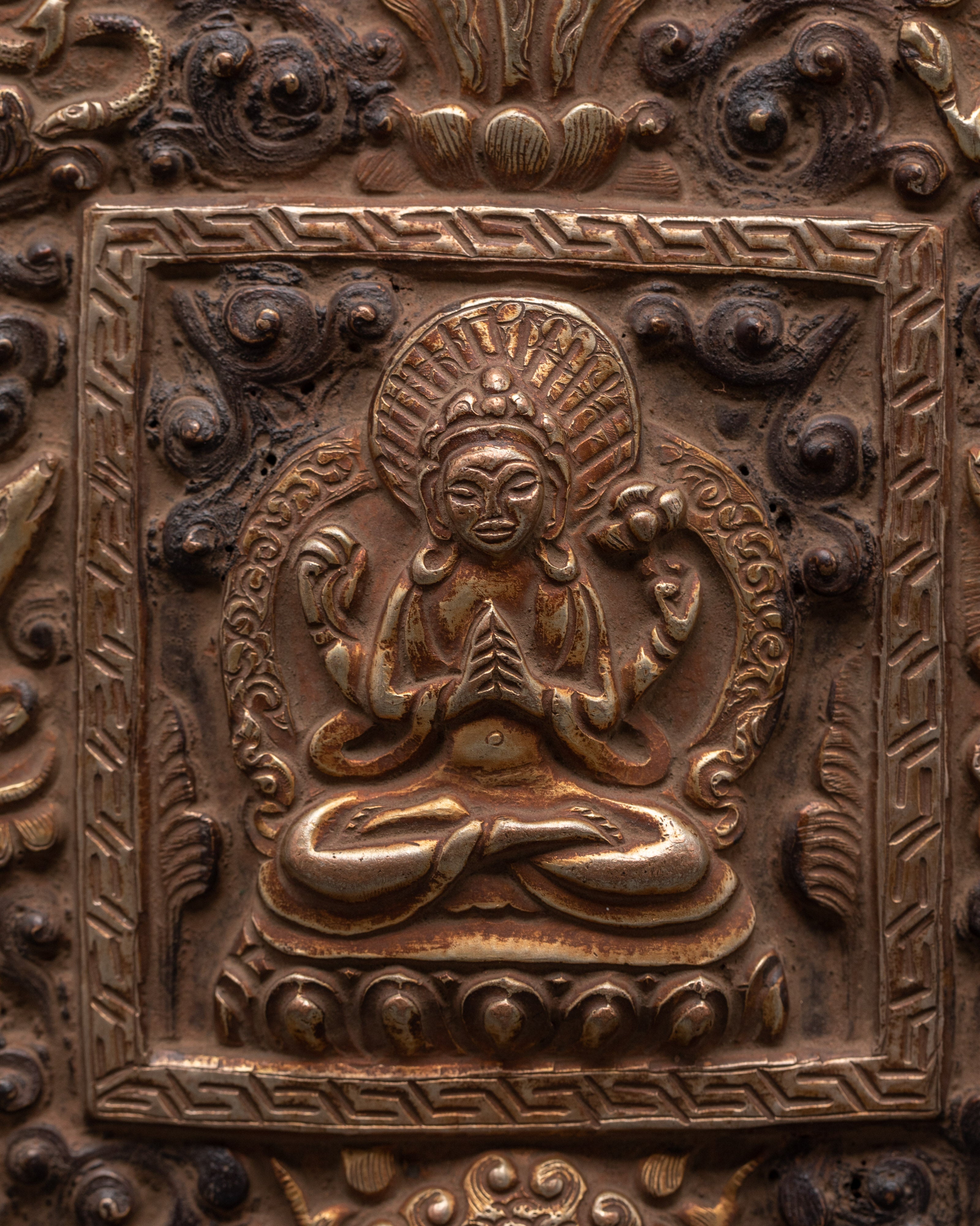 Sacred Amulet Ghau Box | Handcrafted Copper & Gold Plated Tibetan Artifact