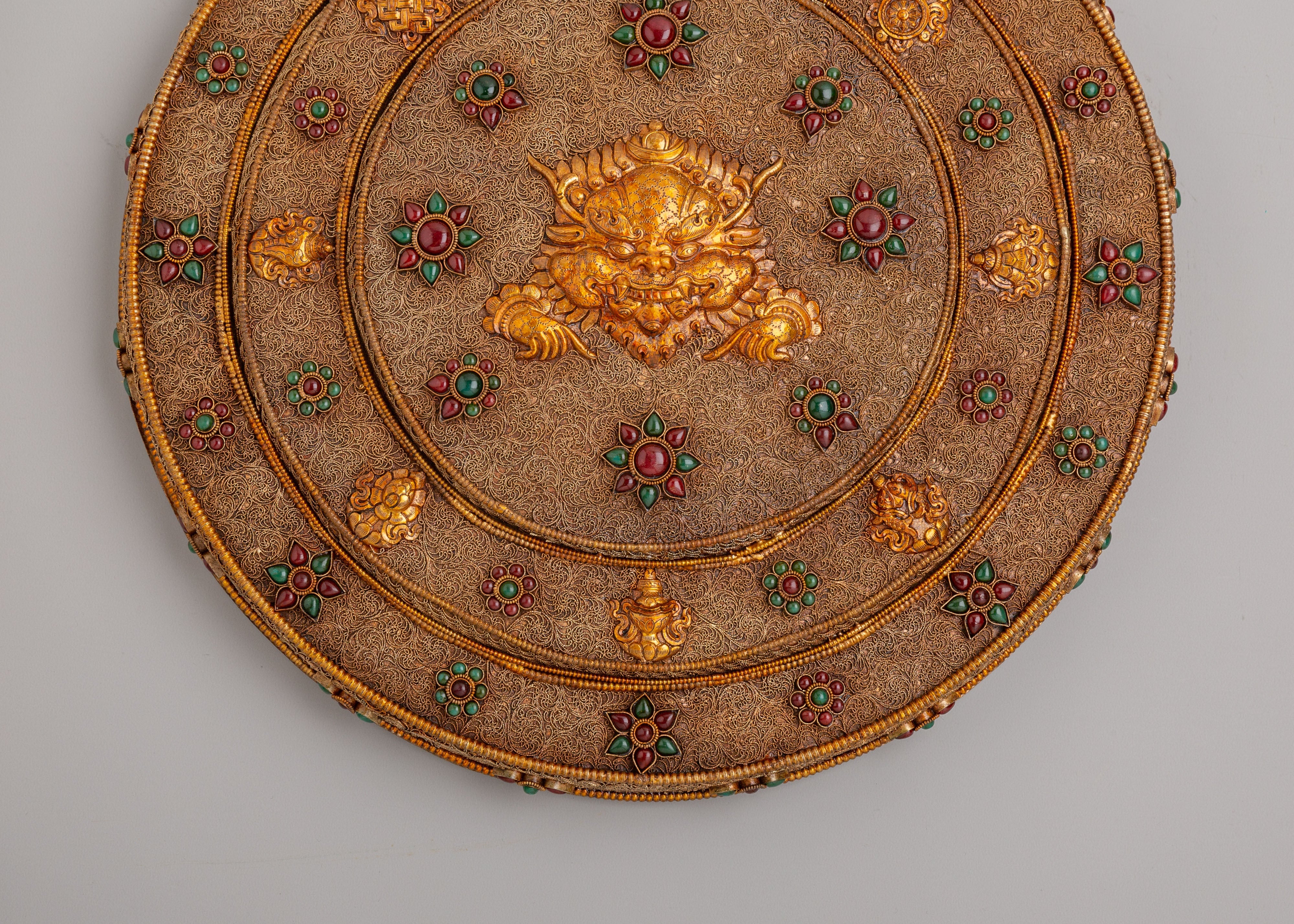 Himalayan Cheppu Wall Hanging | Copper Gemstone Buddhist Decor