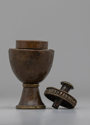 Handcrafted Tibetan Inkpot | Copper Body & Silver Lining for Sacred Writing and Rituals