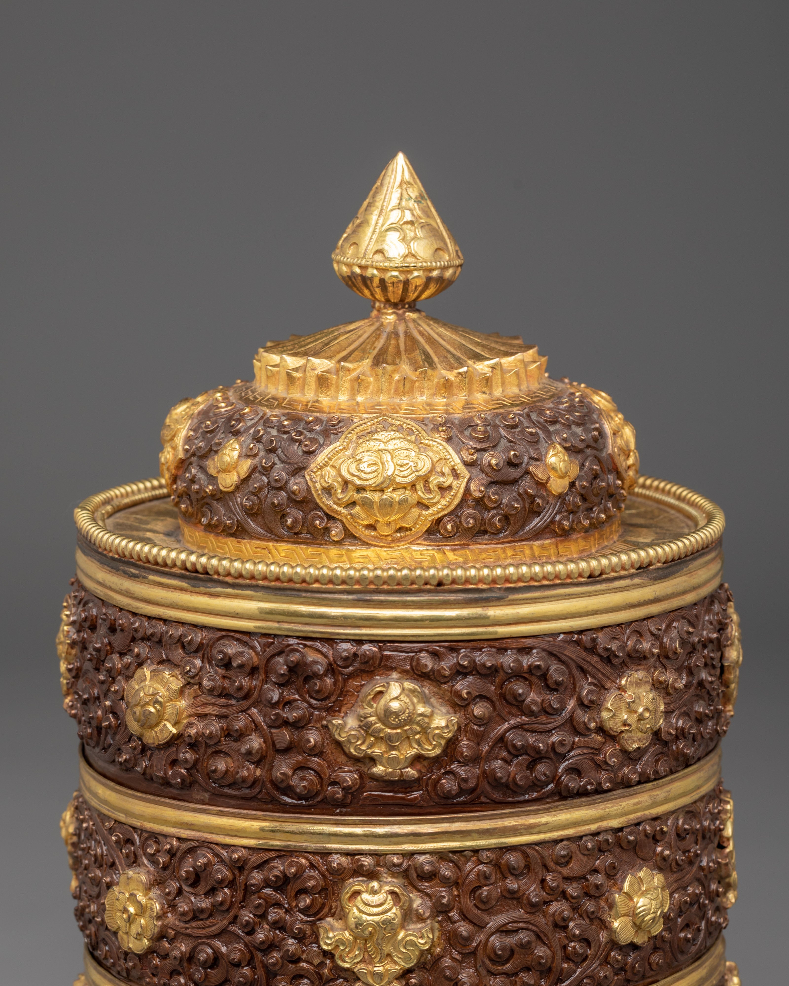 Handmade Traditional Dhupur Rice Pot | Copper Body with Gold Plated Design