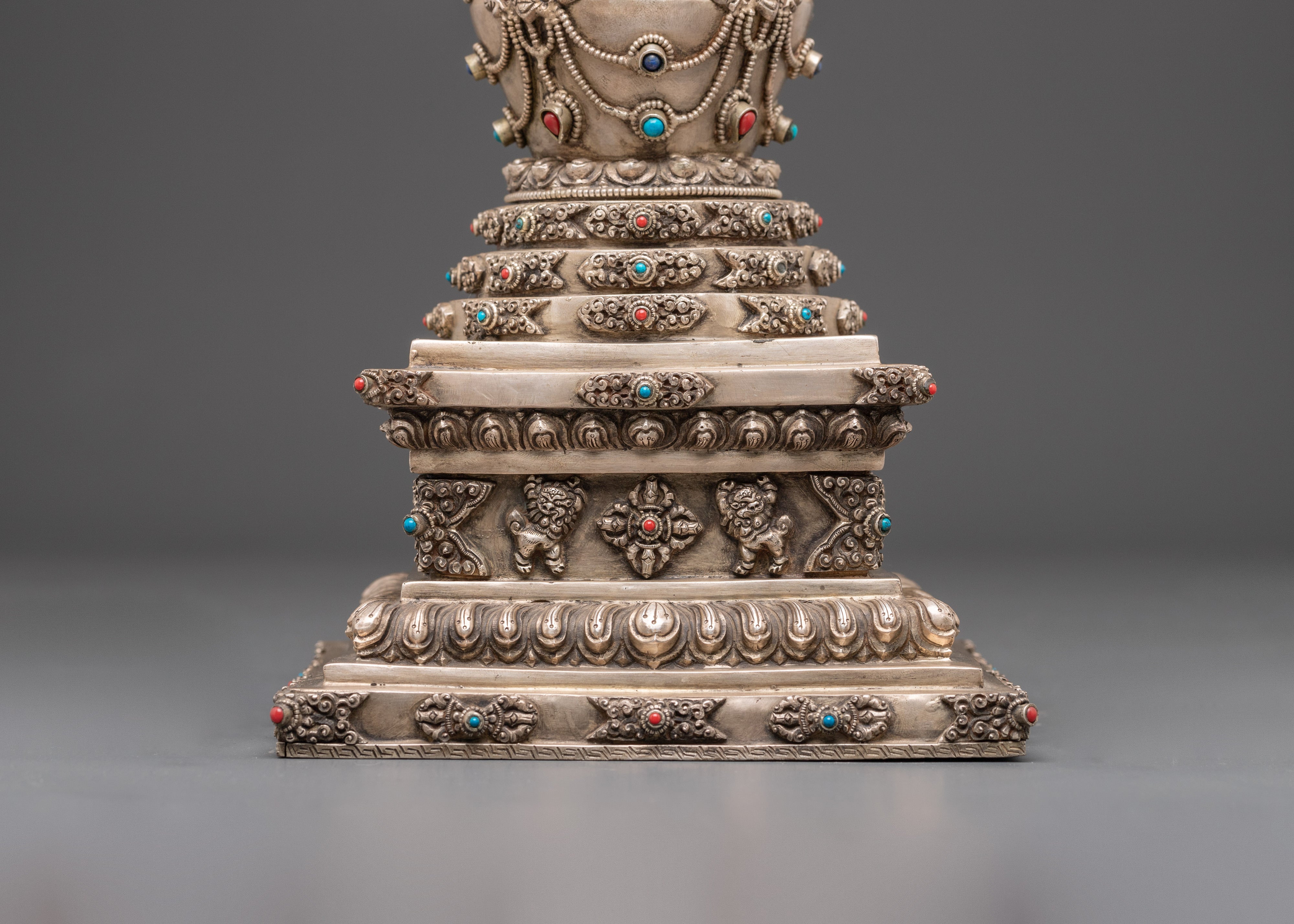 Silver Plated Buddhist Stupa | Symbol of Enlightenment