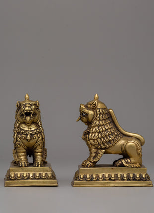 Pair of Guardian Lion Statue | Sacred Pair for Protection and Positive Energy