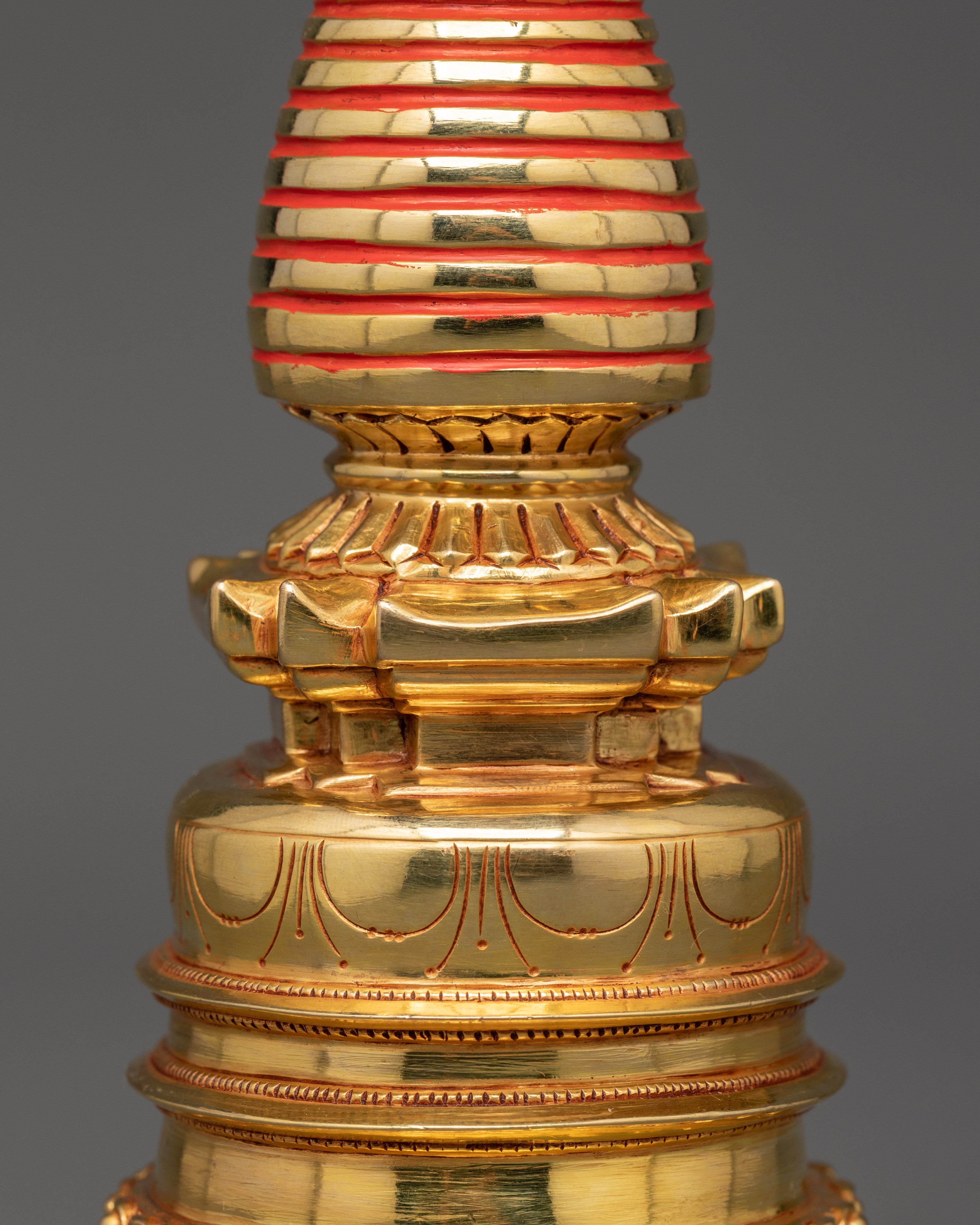 Tibetan Buddhist Gold-Plated Stupa | Spiritual Stupa for Altar or Shrine
