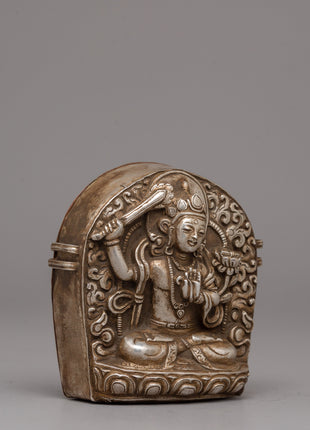 Manjushri Buddha Ghau Box in Silver | Wisdom and Enlightenment