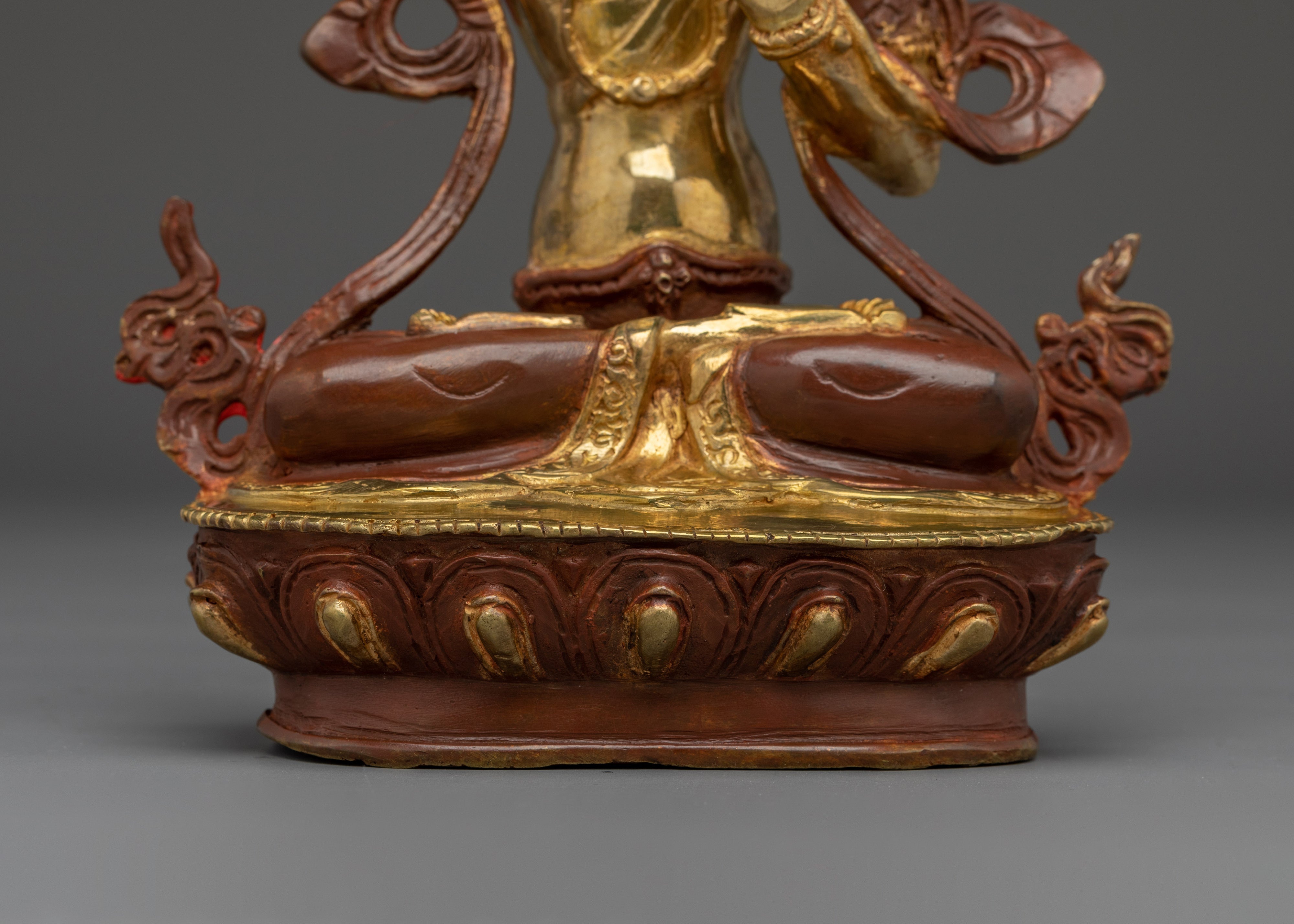 Manjushri statue with 24K Gold Gilding | Copper Wisdom Deity for Meditation