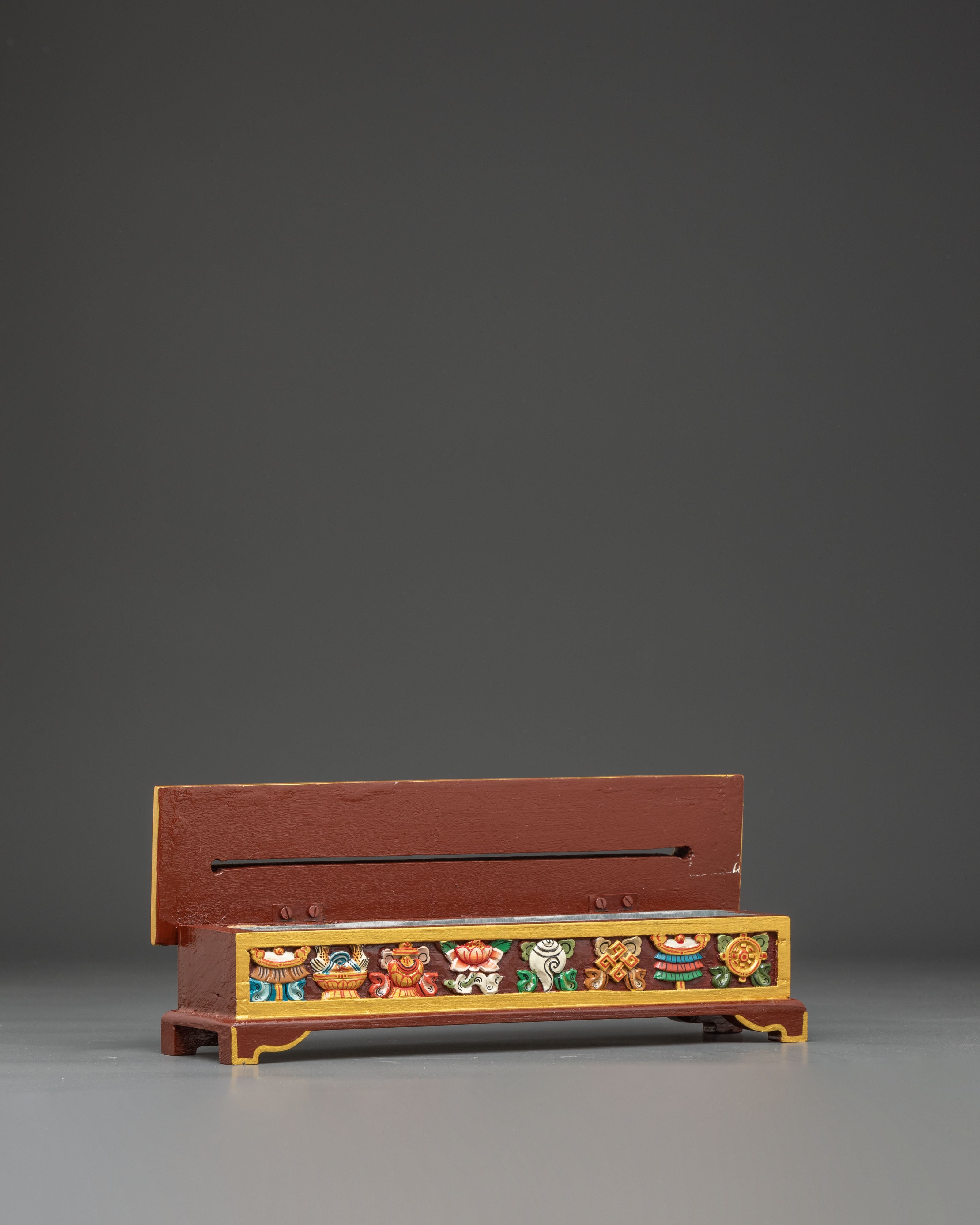 Traditional Wooden Incense Burner with 8 Auspicious Symbols