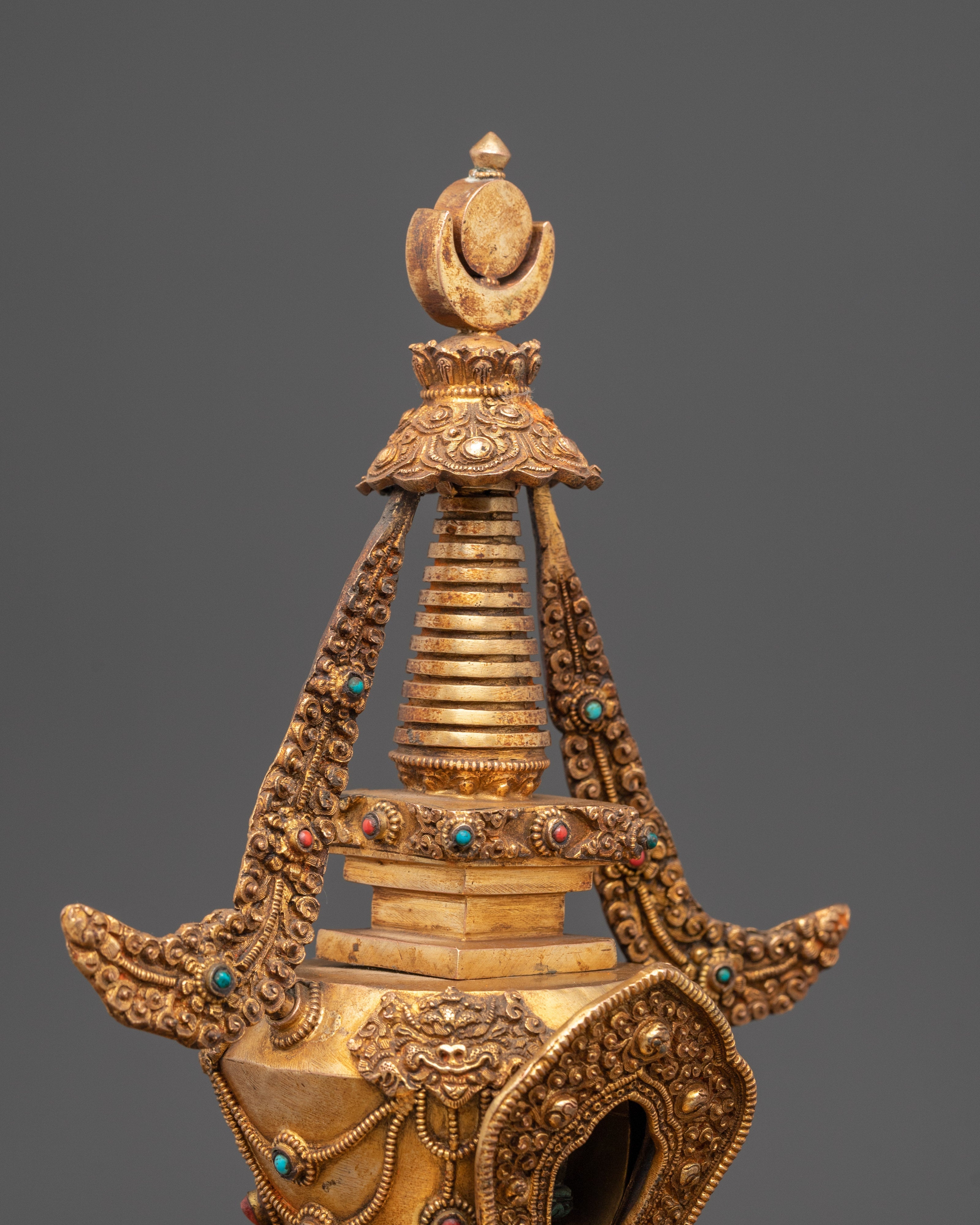 Sacred Buddhist Altar Stupa | Gold Plated Tibetan Shrine Decor