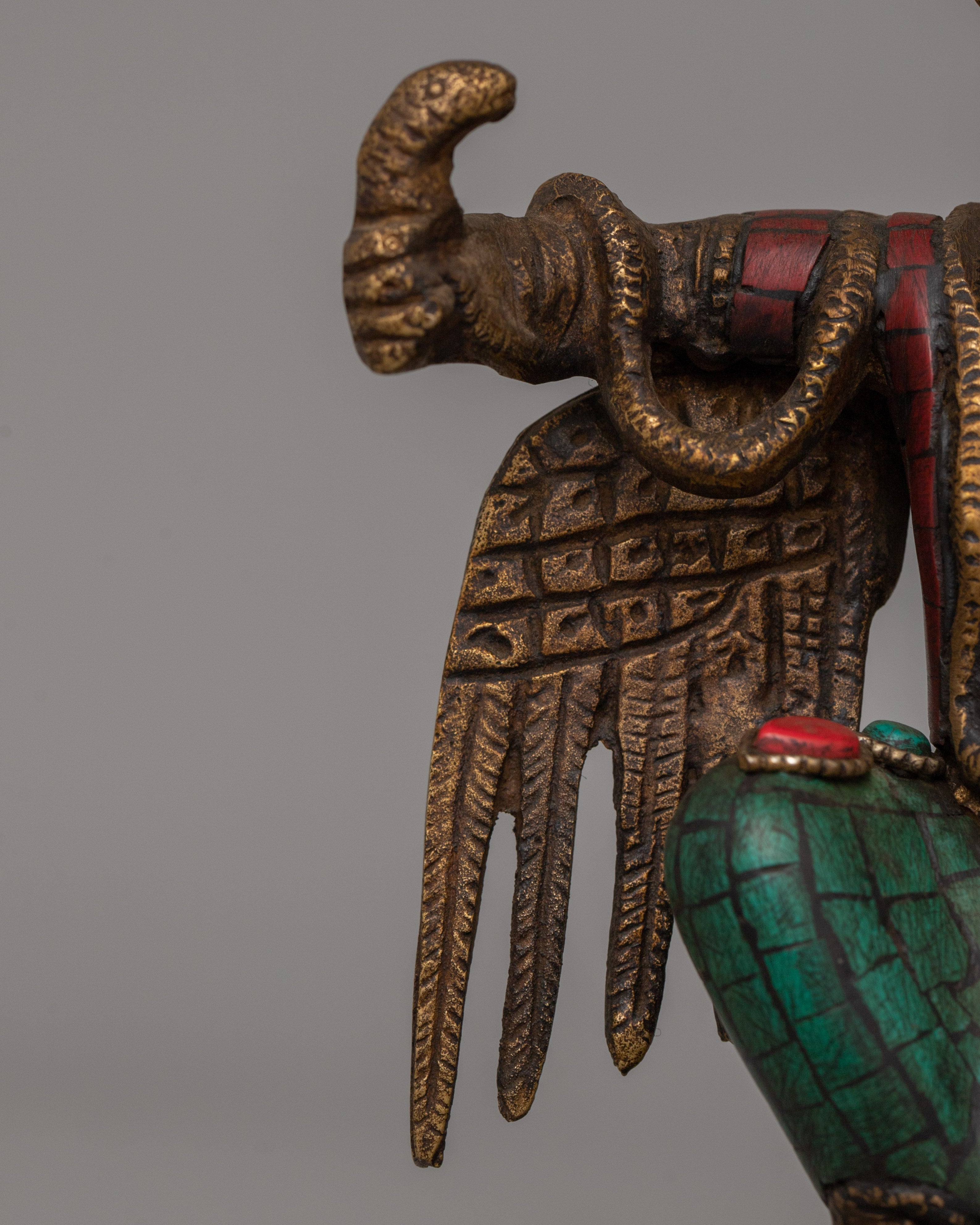 Copper Garuda Statue with Turquoise | Tibetan deity sculpture