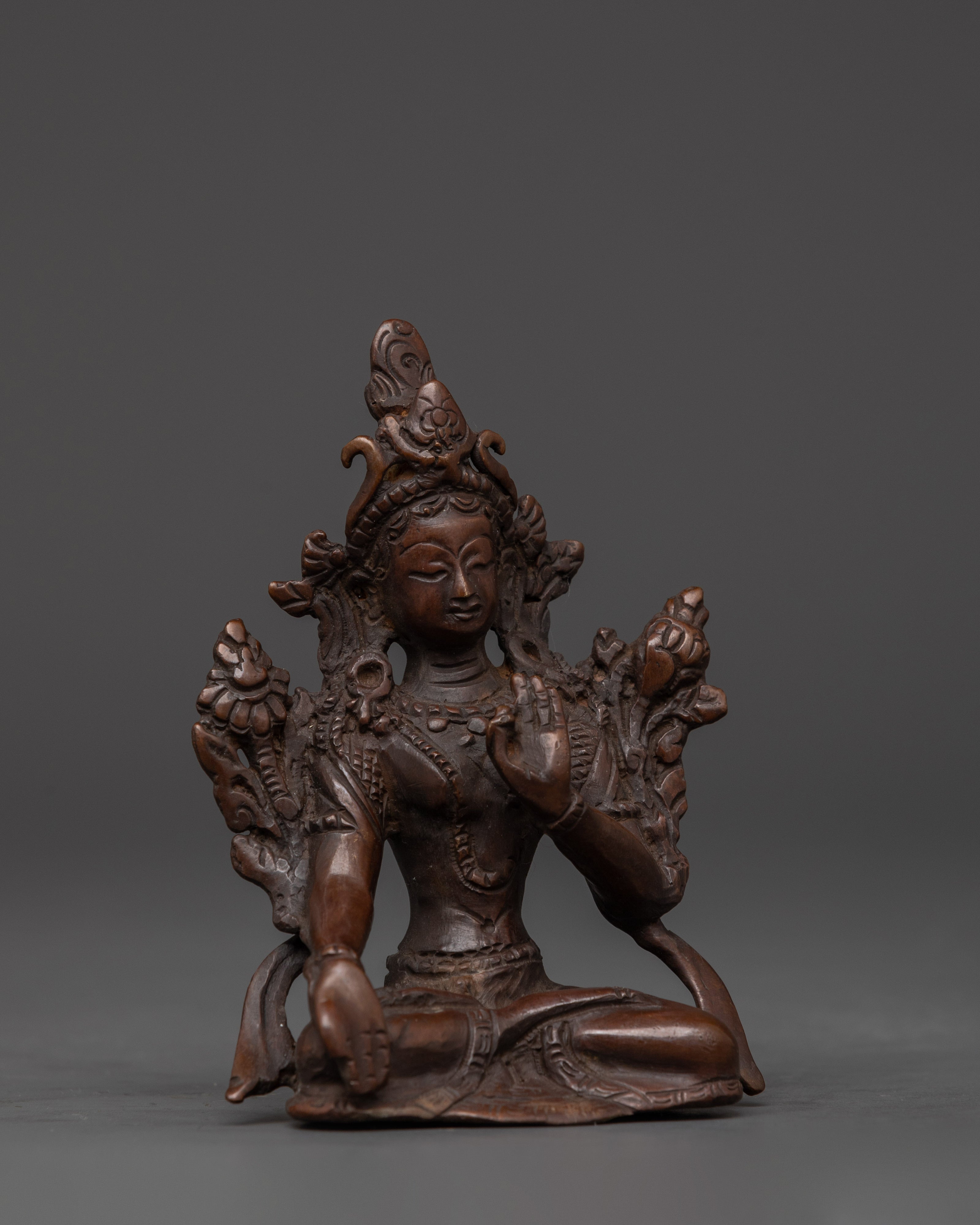 White Tara Longevity Deity Statue | Oxidized Copper Tibetan Deity Figurine