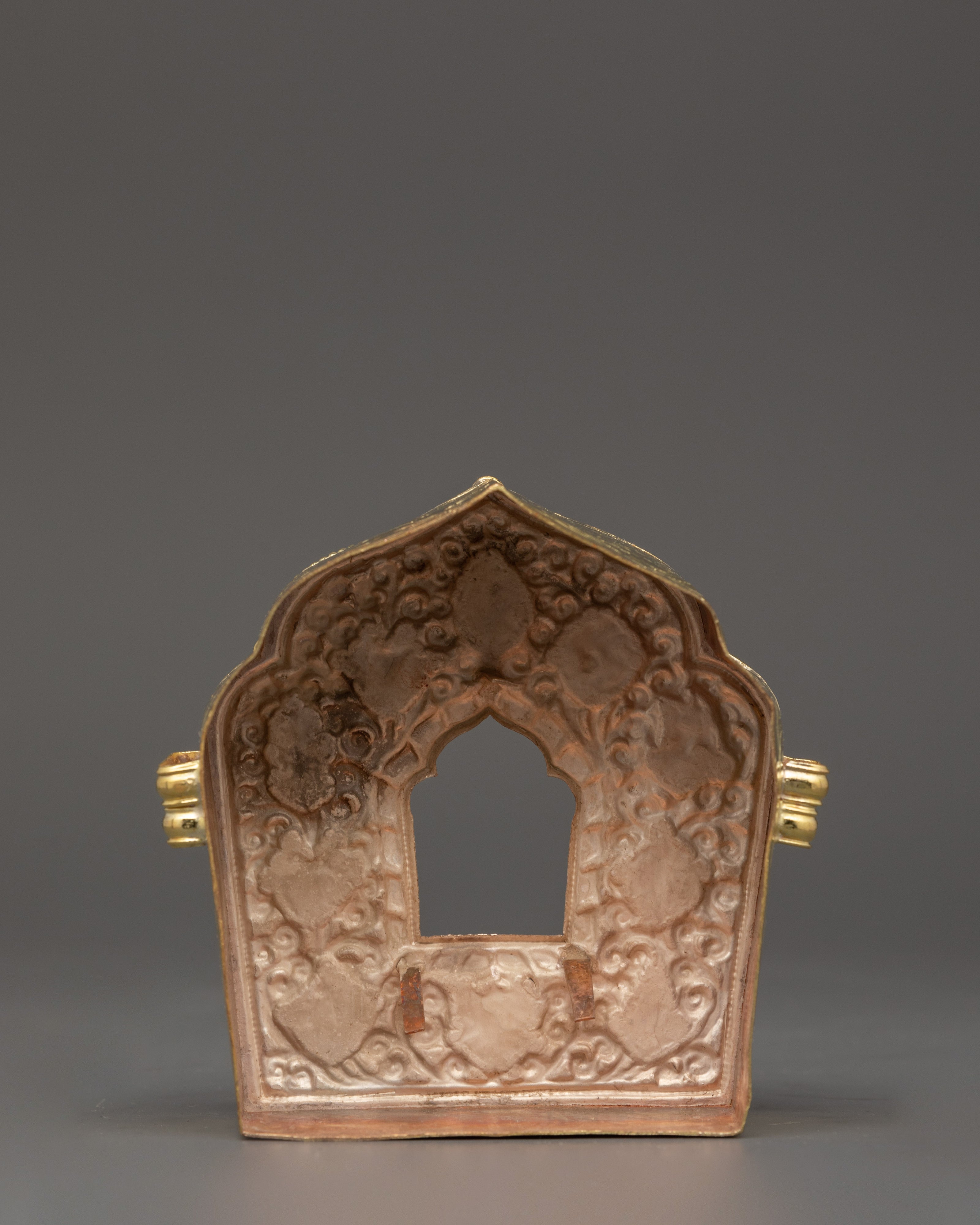 Sterling Silver Ghau Prayer Box with Gold Plating | Auspicious Symbols Carved