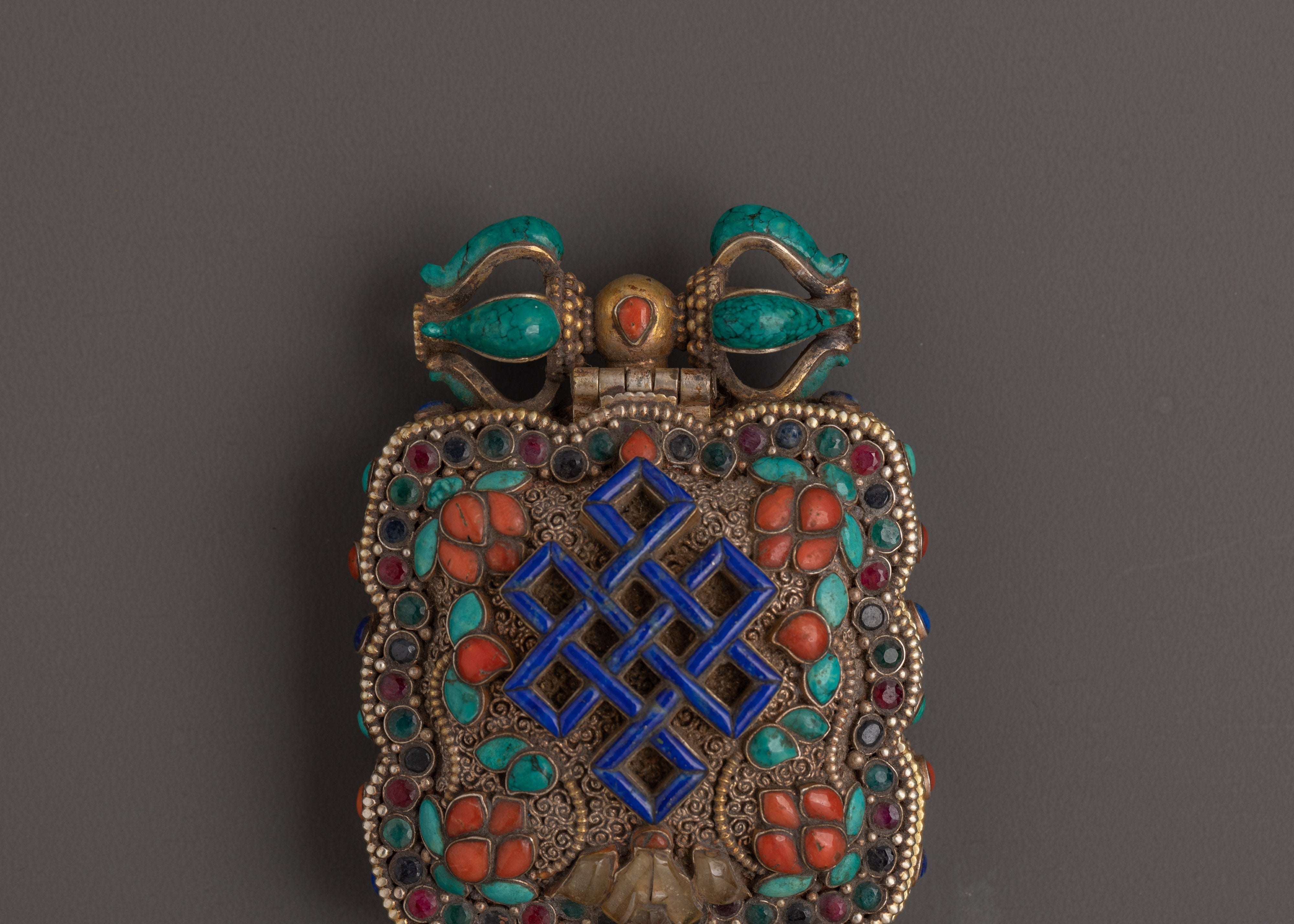 Handmade Tibetan Ghau Locket | Coral, Lapis Lazuli, Turquoise Inlay