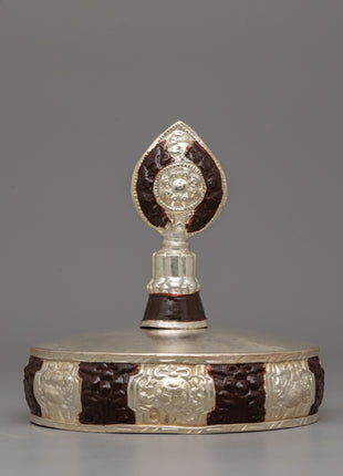Handmade Tibetan Mandala Offering Set | Copper Body with Silver Plating and Acrylic Detailing