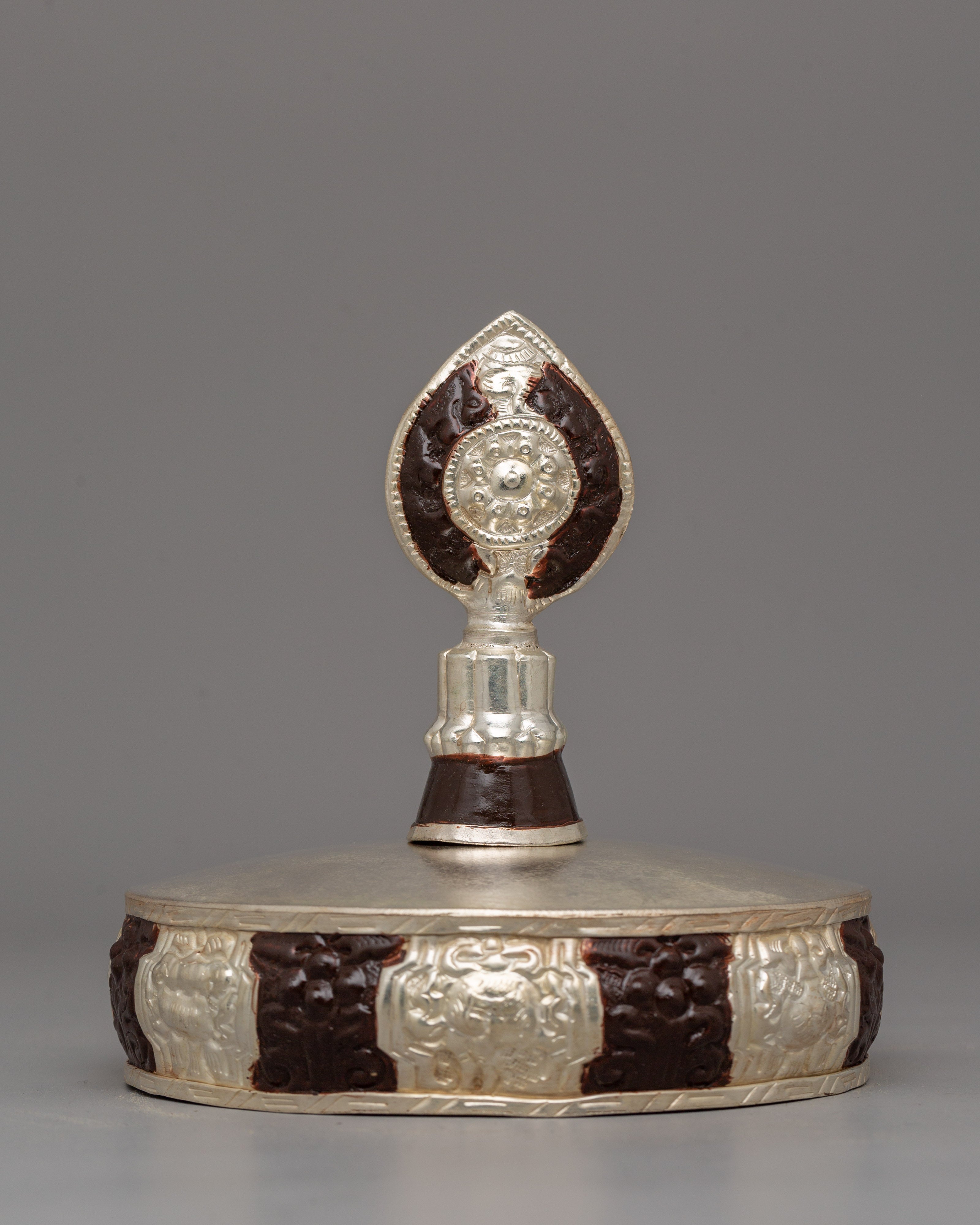 Handmade Tibetan Mandala Offering Set | Copper Body with Silver Plating and Acrylic Detailing