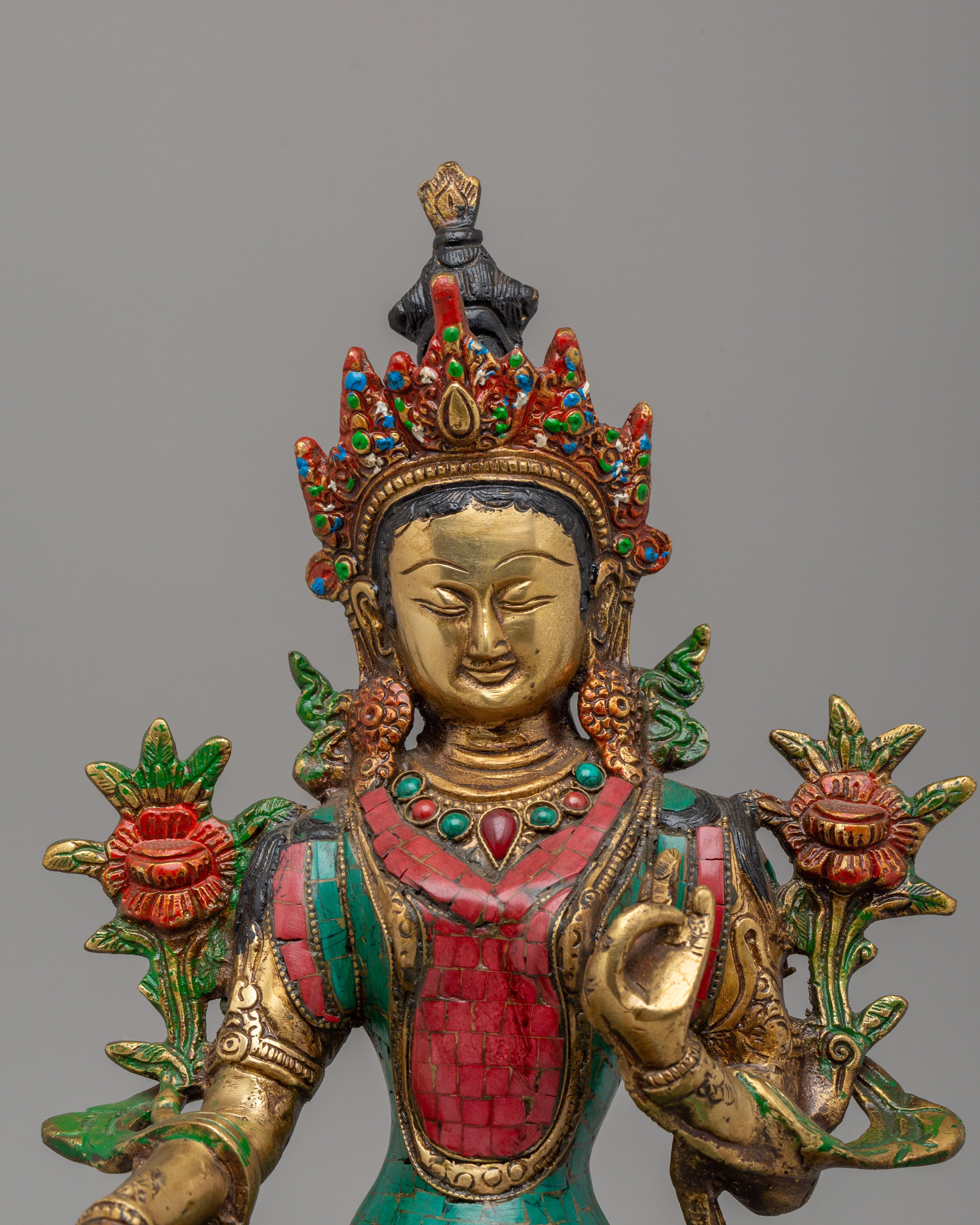 Ceremonial Green Tara Statue | Tibetan Artwork for Rituals