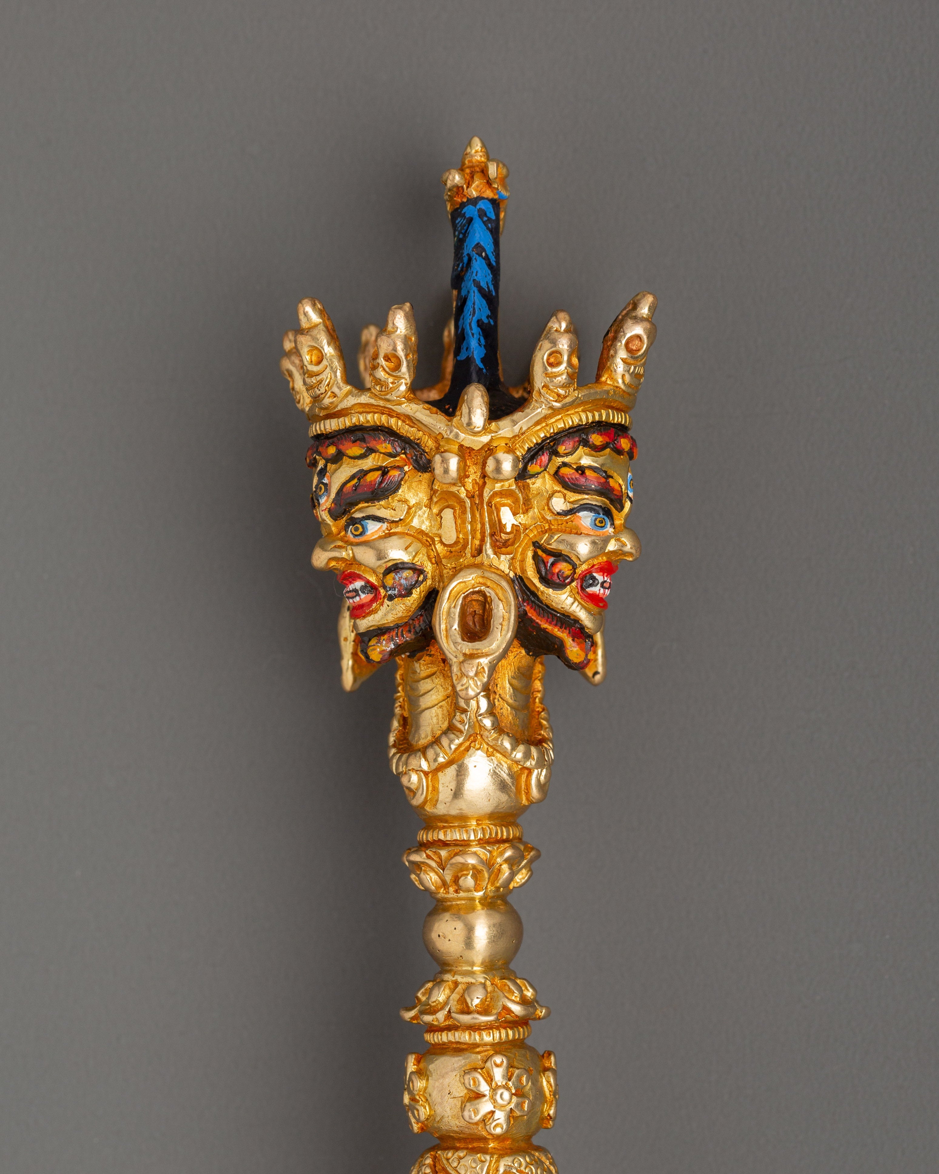 Gold-Plated Tibetan Phurba Dagger  in copper | Sacred Ritual Tool of Transformation