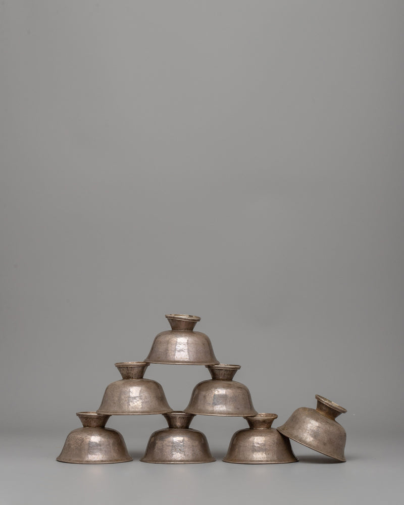 85% Silver Offering Bowls Set | Perfect for Tibetan Buddhist Altars