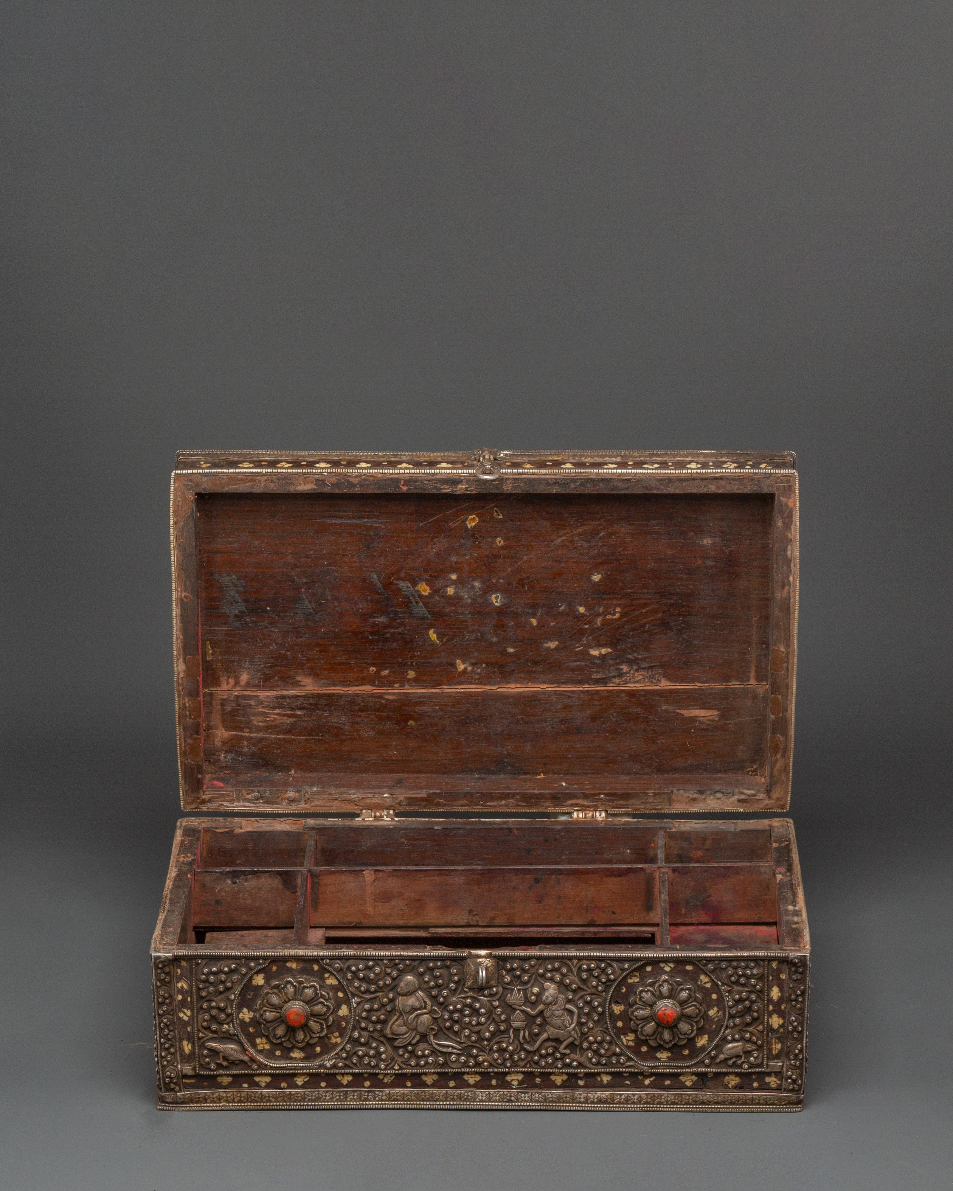 Pure Silver Treasure Box with Coral & Turquoise | Decorative Storage Box