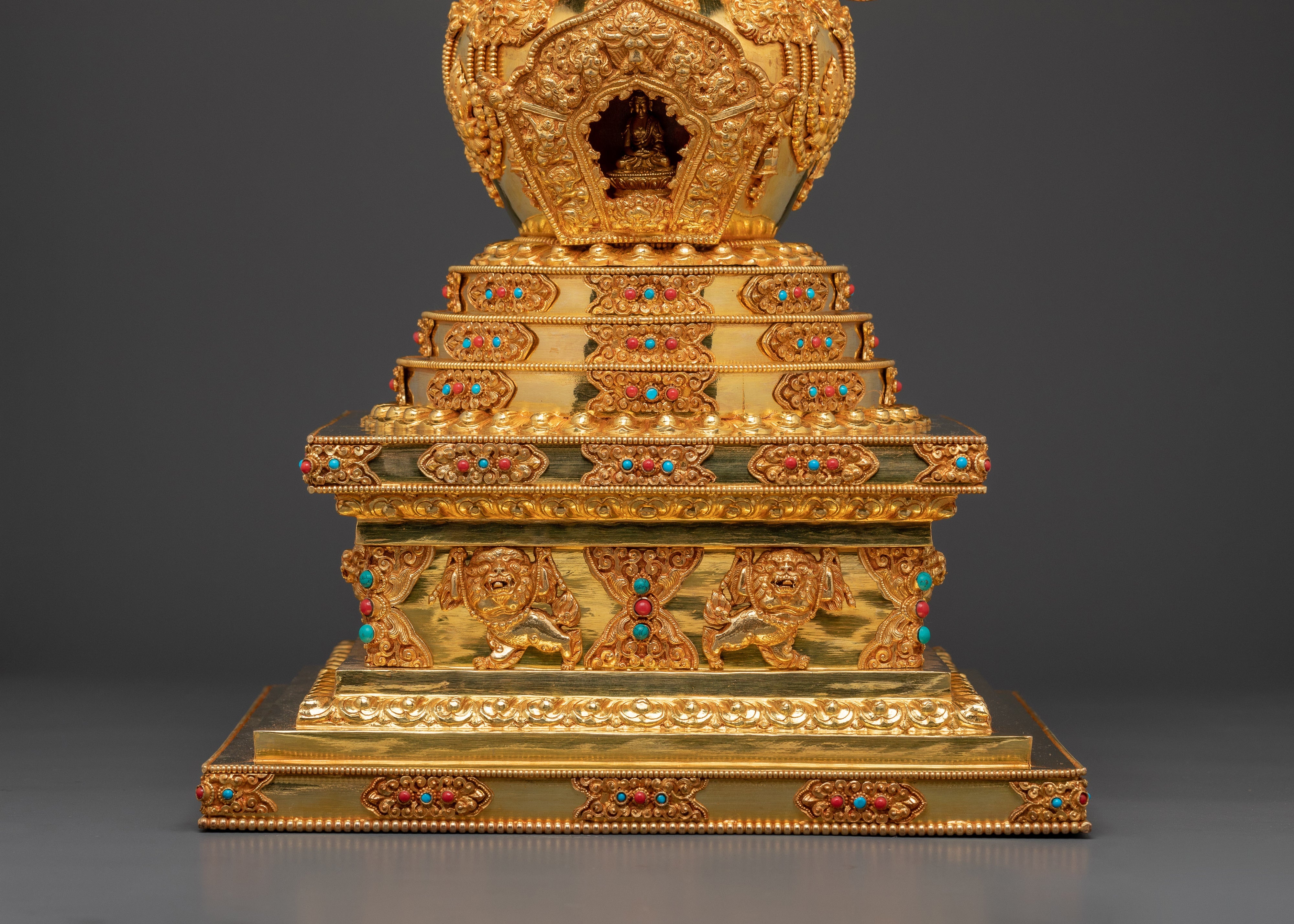 Gold-Plated Copper Buddhist Stupa for Tibetan Altar