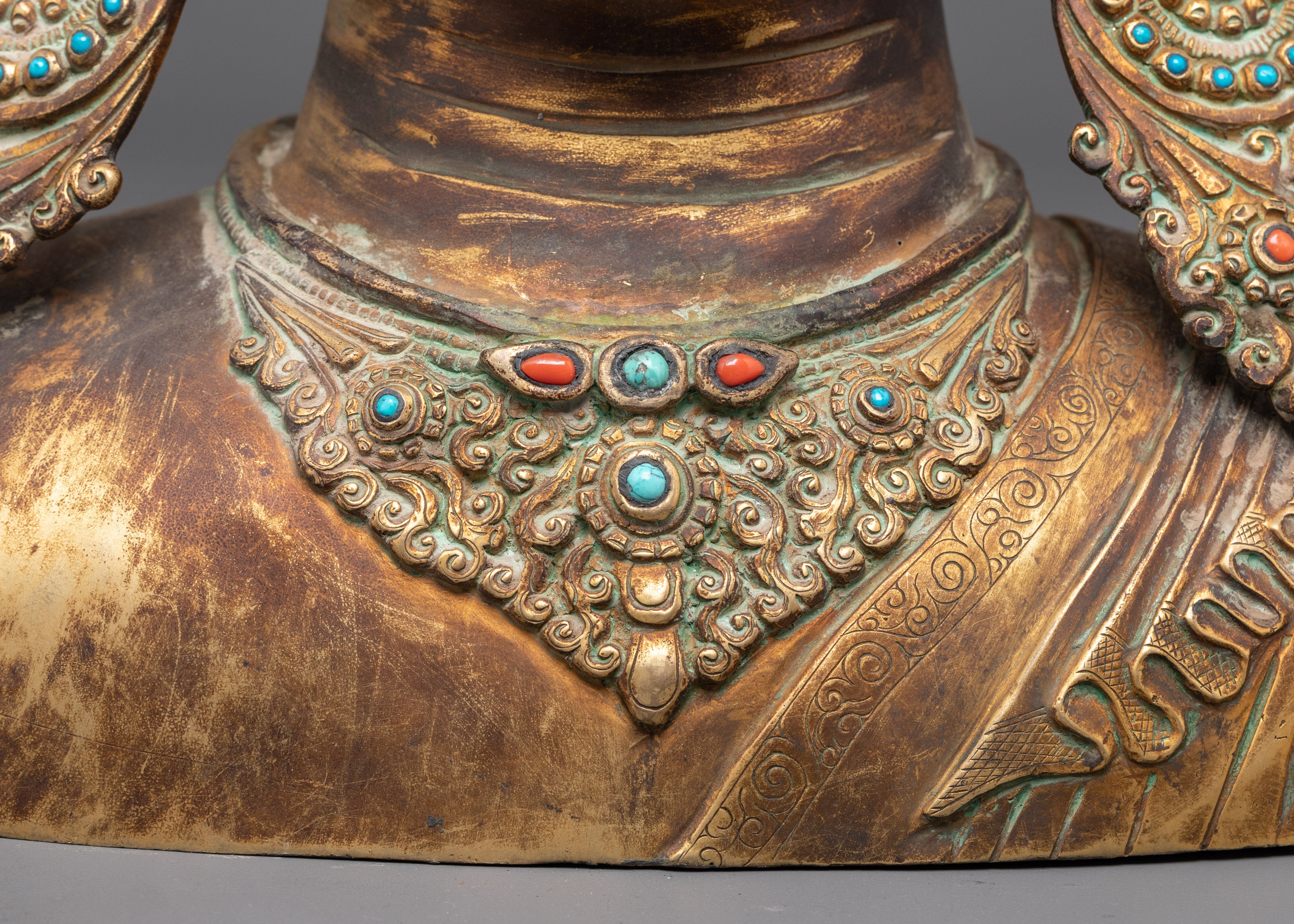 Handcrafted Gold Plated Buddha Head | Oxidized Copper Statue
