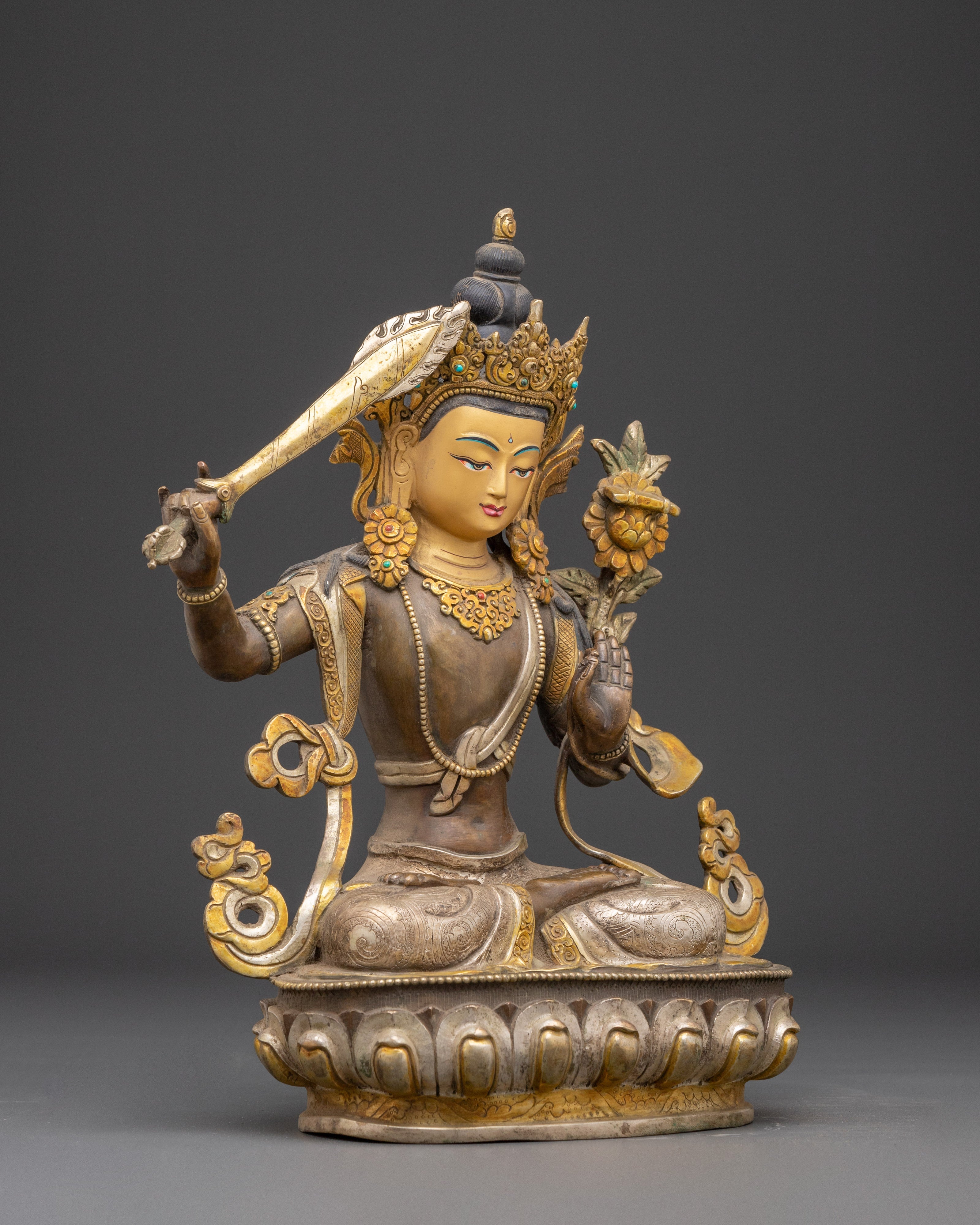 Handcrafted Tibetan Manjushri Statue | Wisdom Deity Sculpture for Home Altar