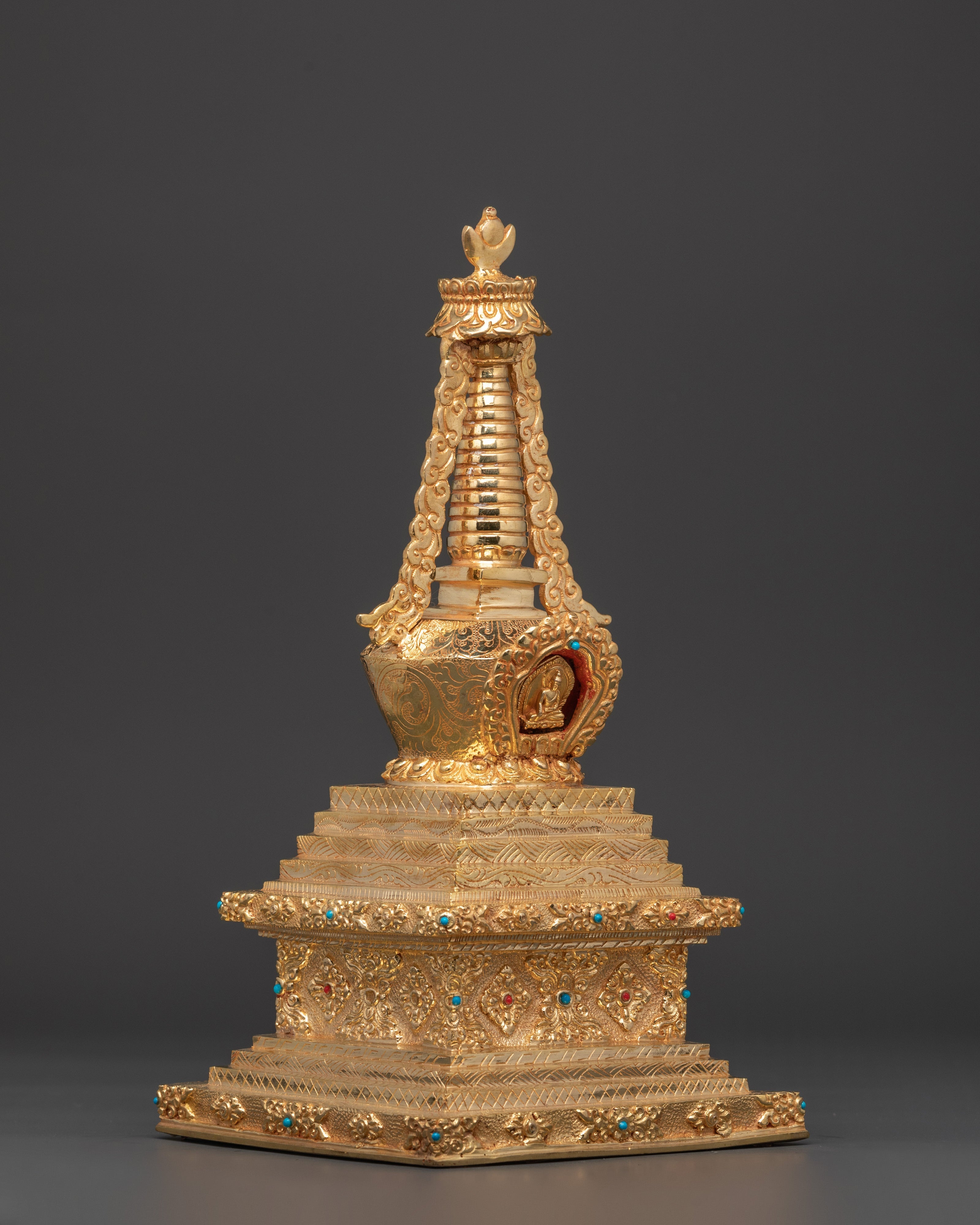Handcrafted Spiritual Buddha Stupa | Copper Body with Gold Plating