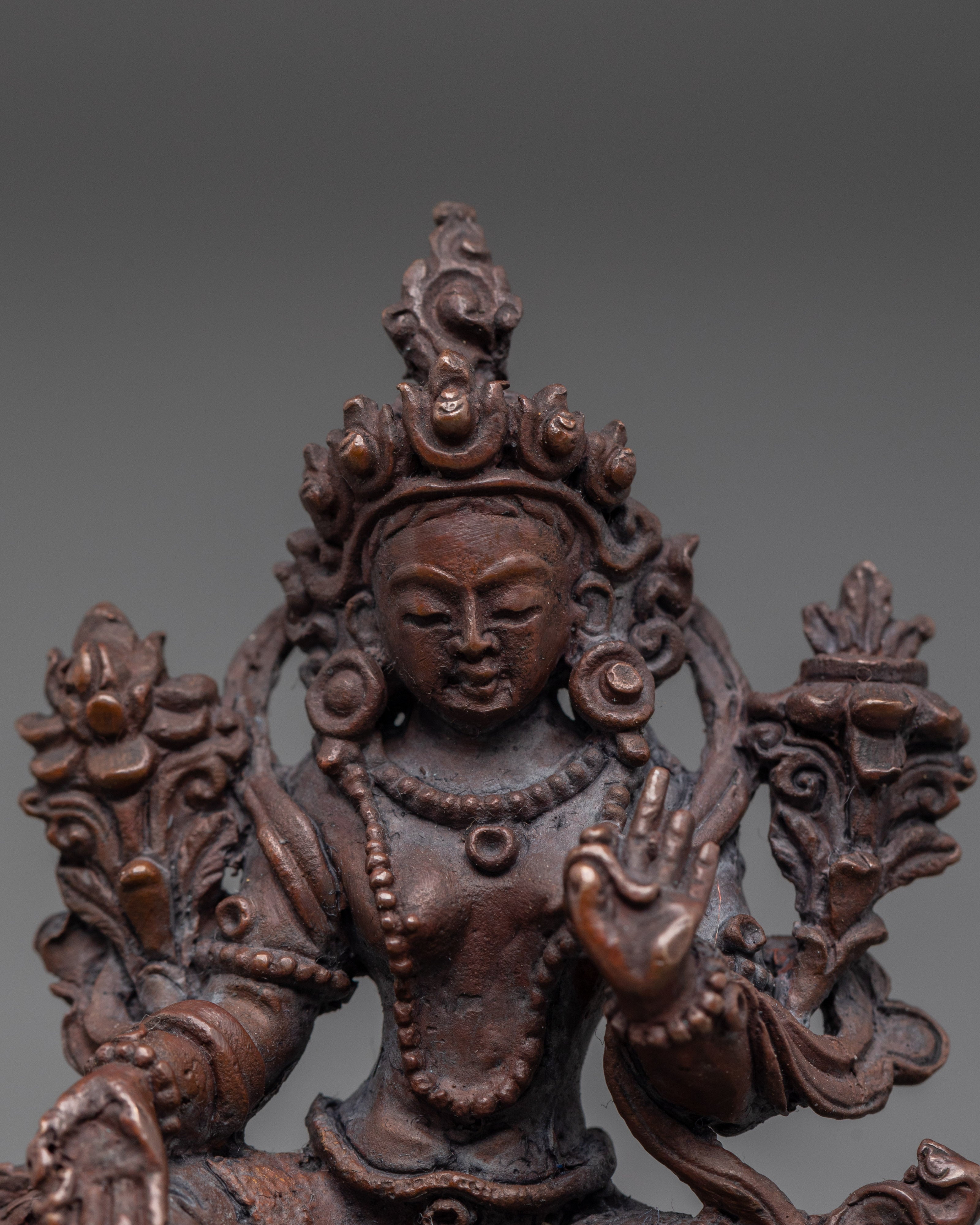 Traditional Green Tara Buddhist Statue | Oxidized Copper Meditation Sculpture