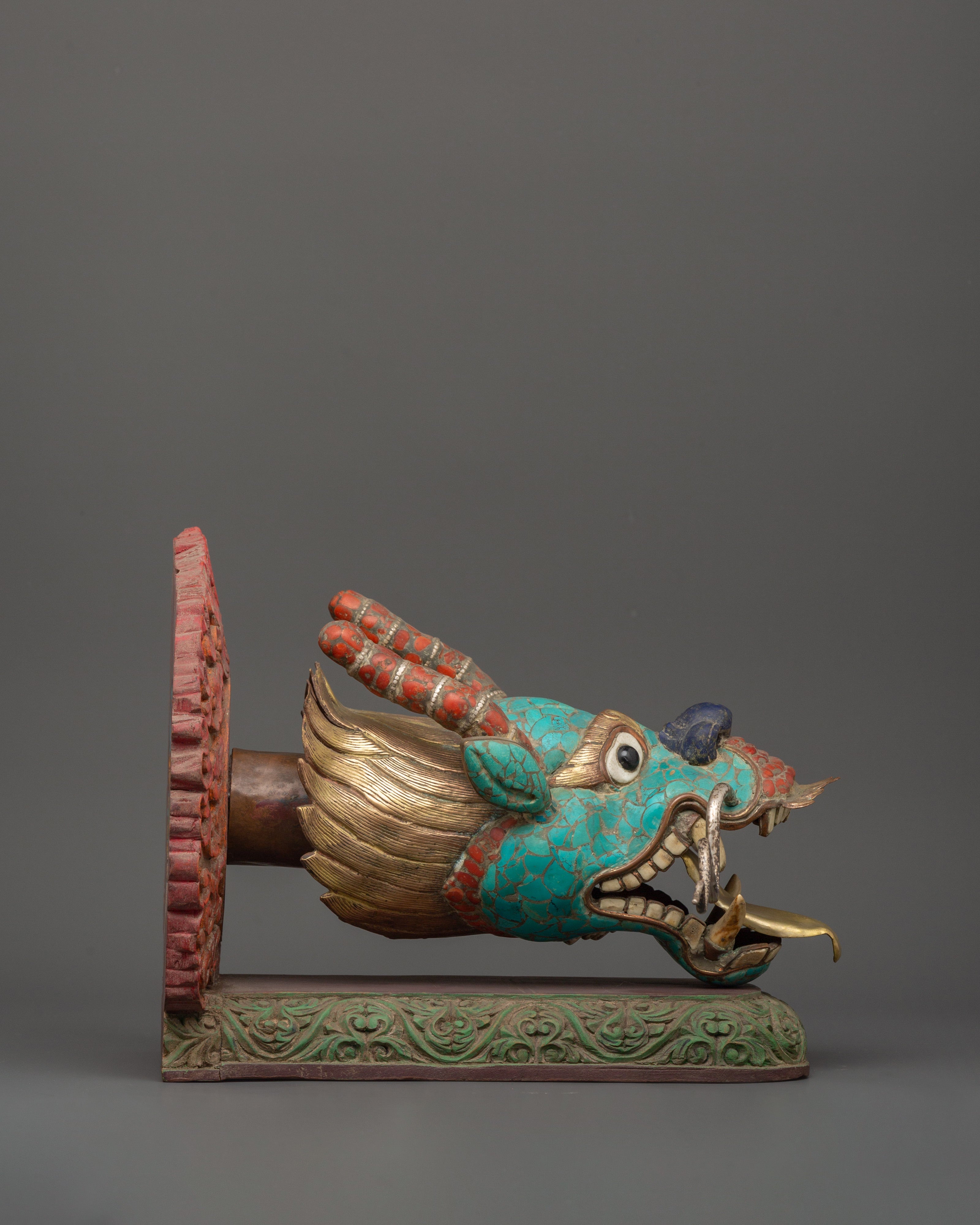 Tibetan Dragon Head Decor Sculpture |  Himalayan Wall Decor Art