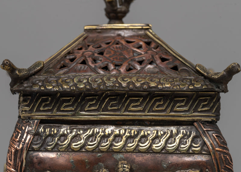 Handcrafted Tibetan Box Incense Burner | Style Brass & Copper Box for Rituals & Meditation