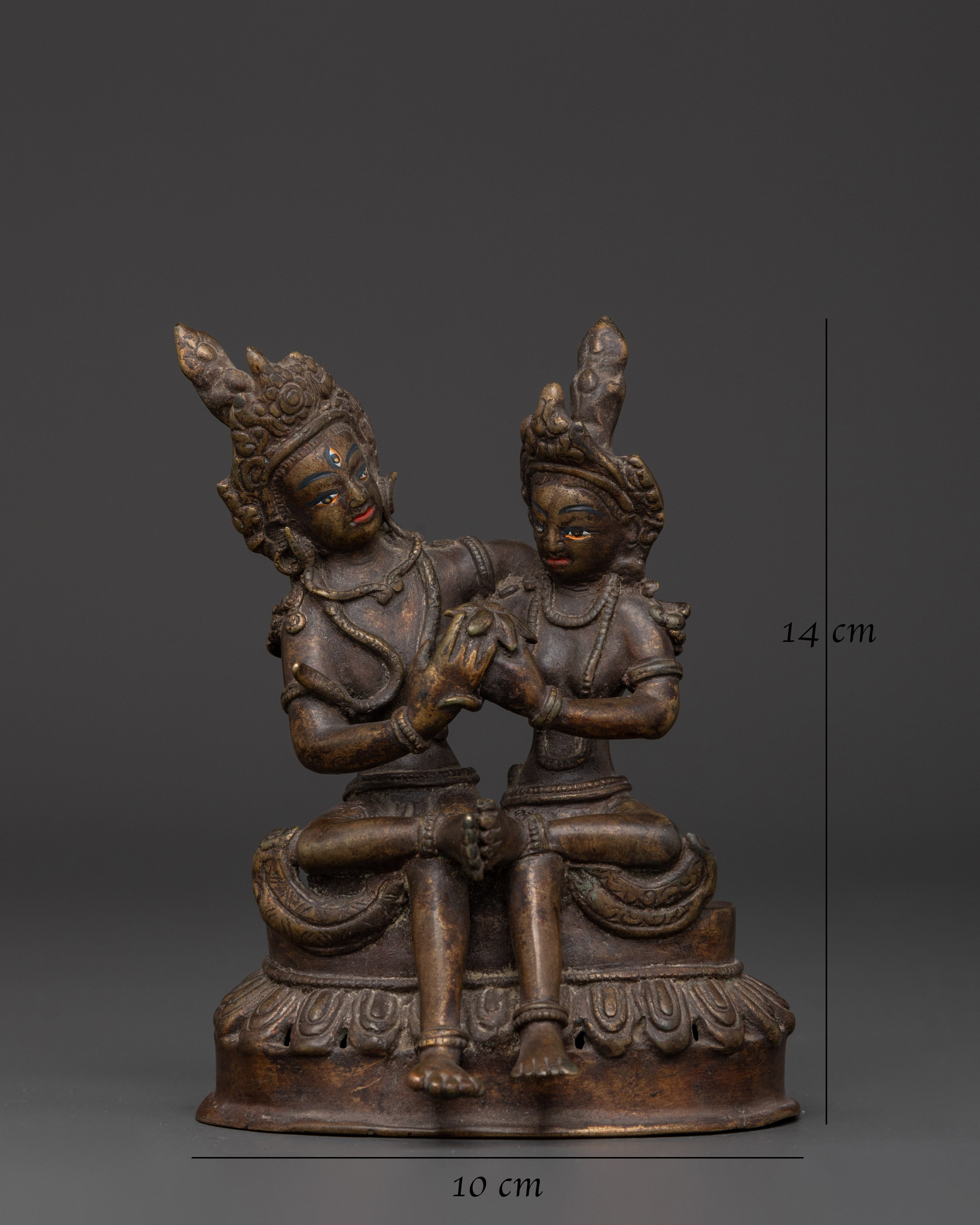 Vintage Bronze Shiva with Consort Statue for Altar & Sacred Decor