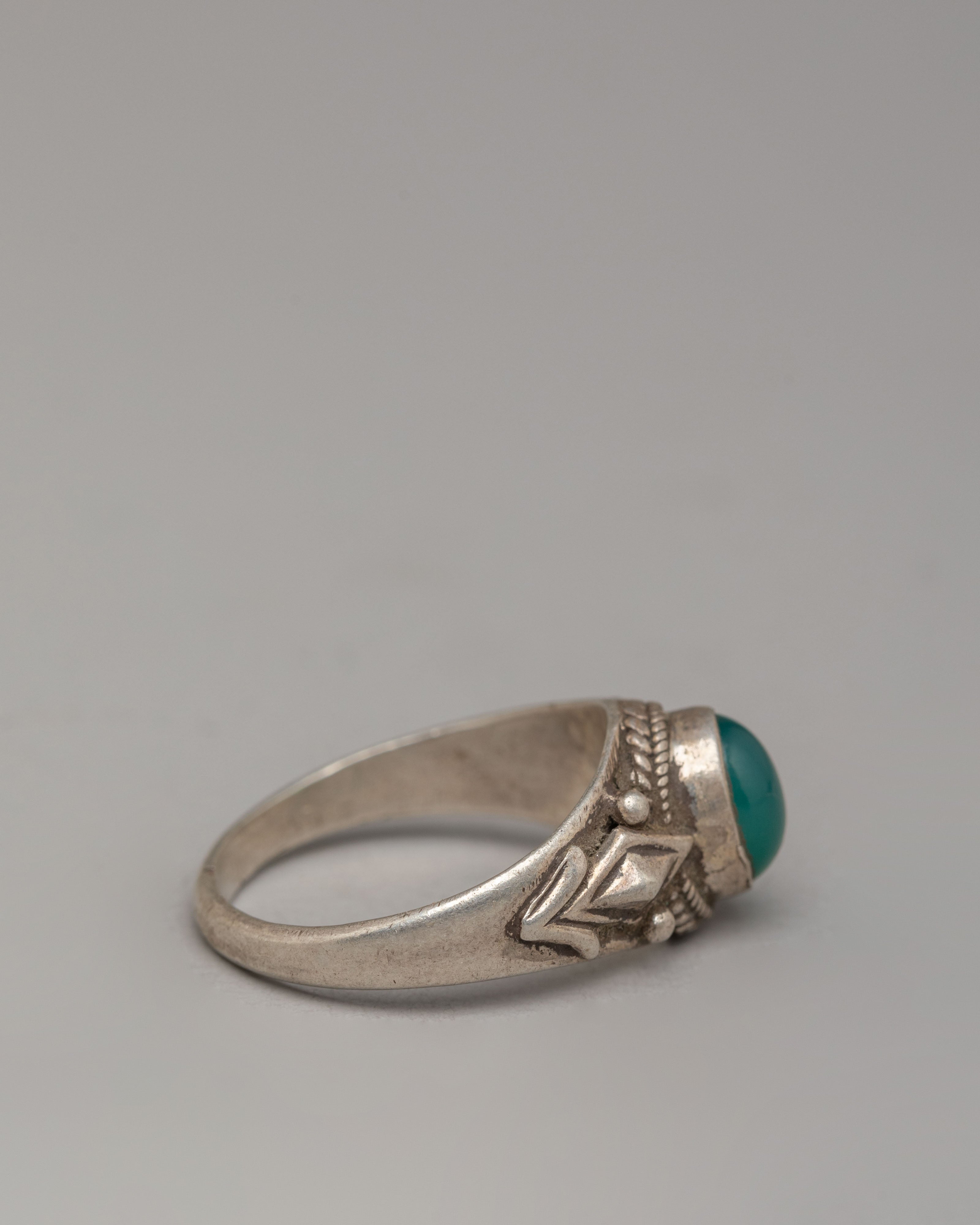 Silver Handcrafted Ring | Natural Green Zircon with Ornamental Silverwork