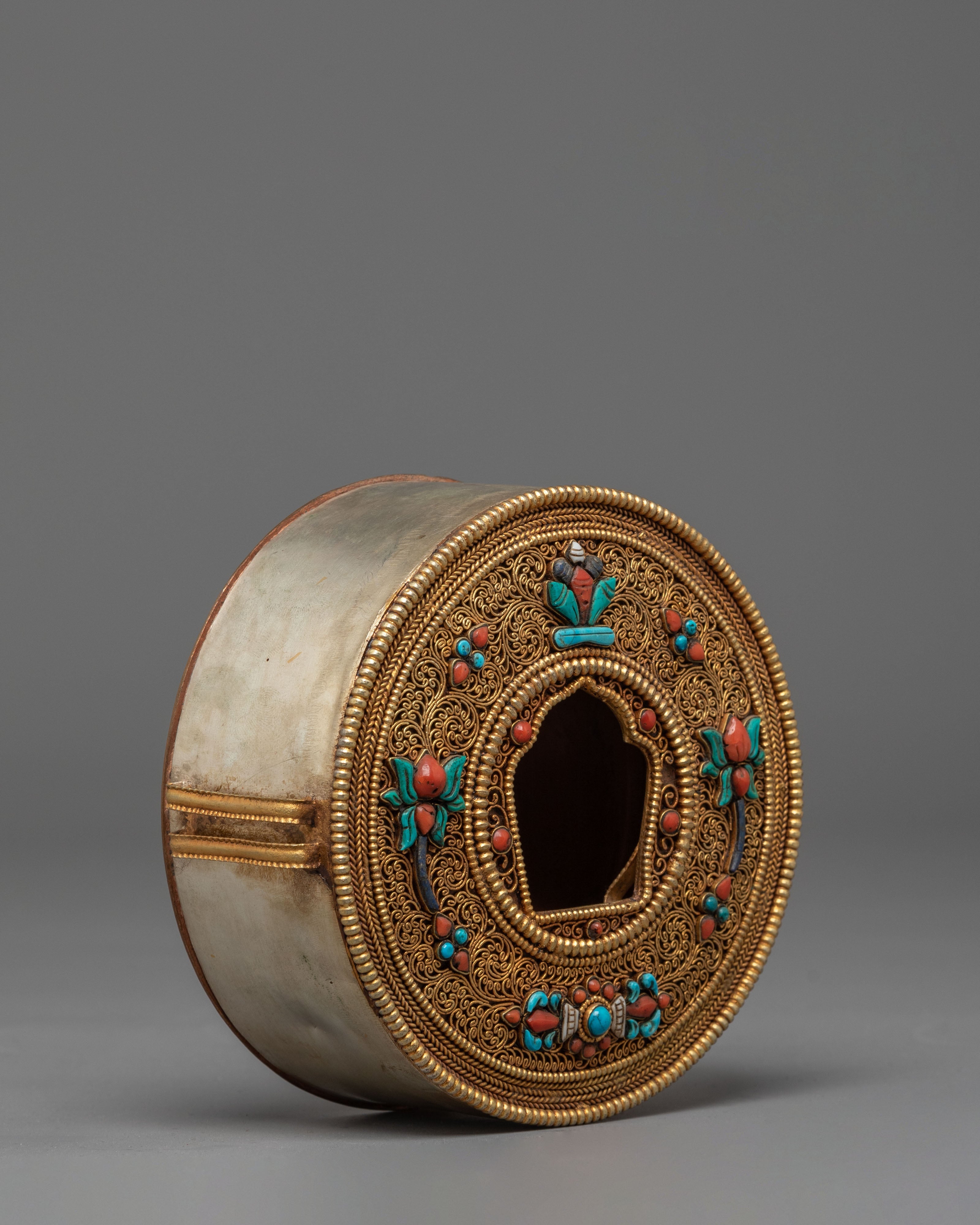 Handmade Gold Plated Ghau Box | Tibetan Sacred Box for Ritual Use