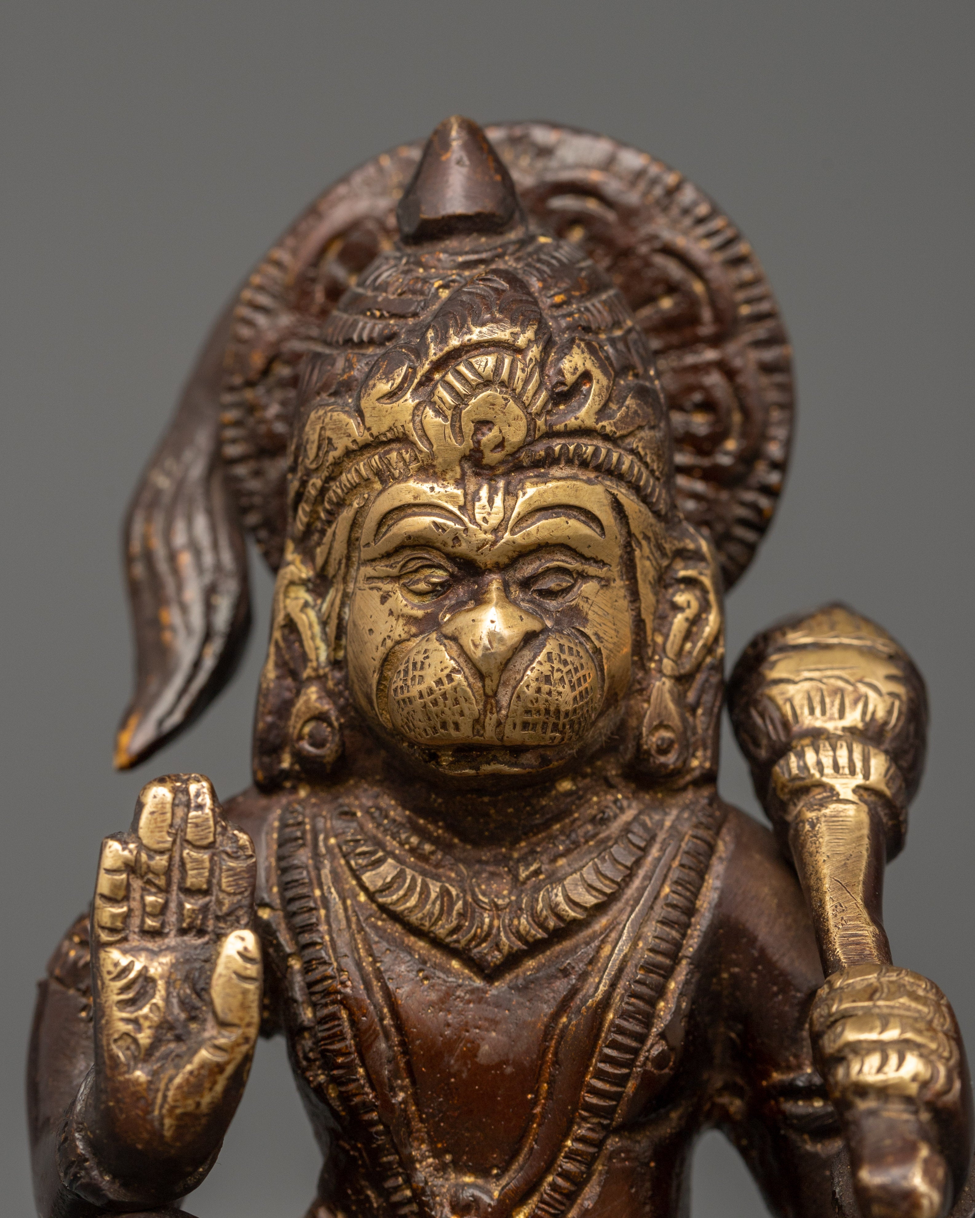 Antique-finish Brass Hanuman Statue | Spiritual Decor