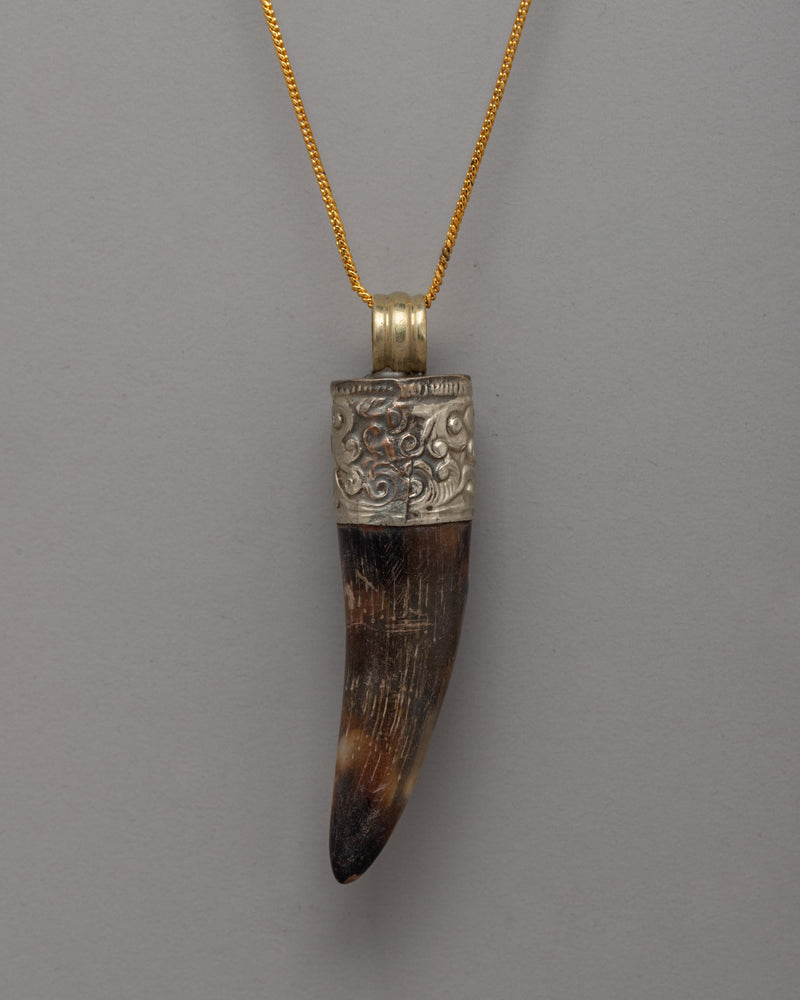 Handcrafted Ethically Sourced Goat Horn Pendant with Turquoise Stone | Spiritual Locket