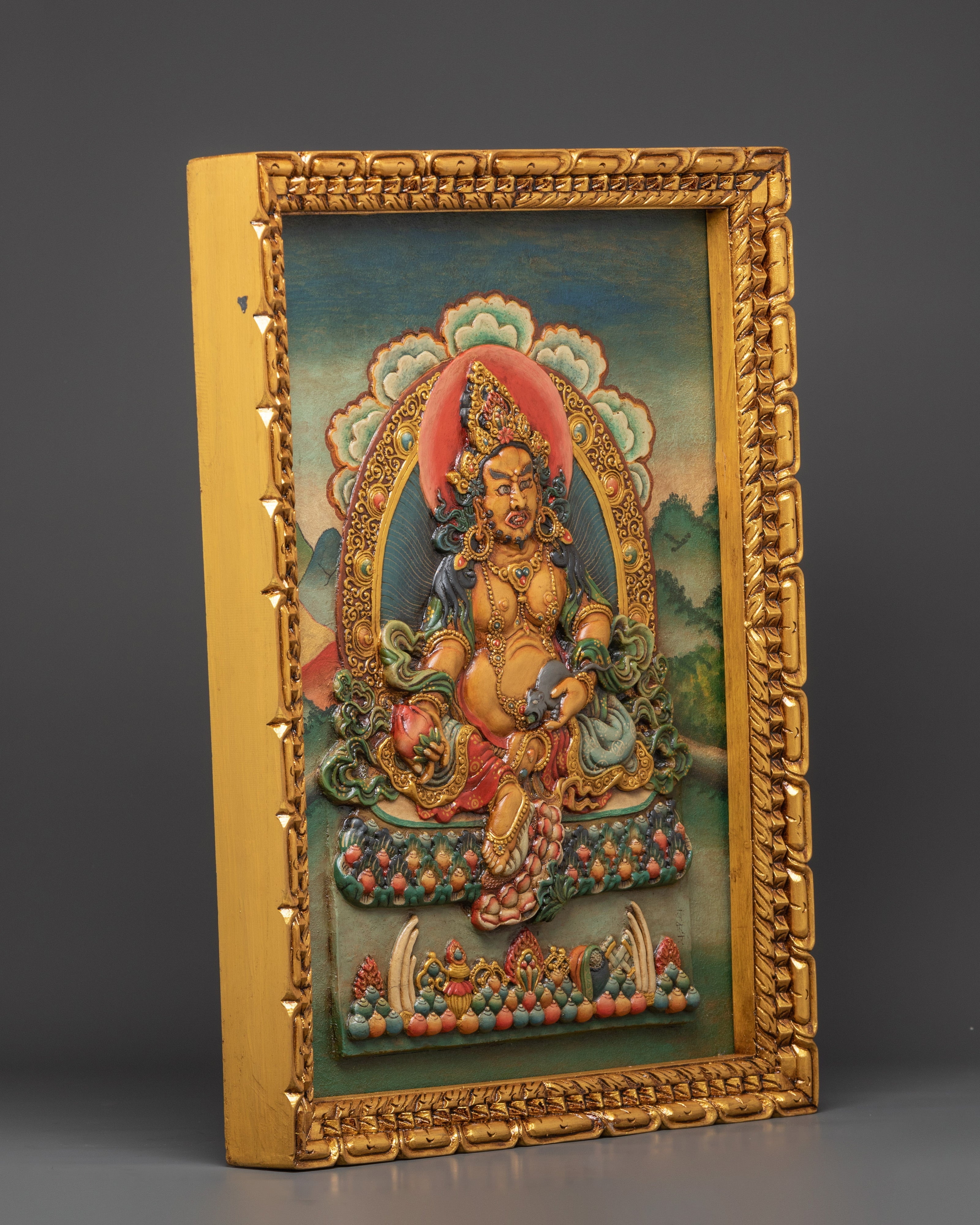 Tibetan Dzambhala Relief Art Wall Hanging | Spiritual Wealth & Prosperity Wall Art