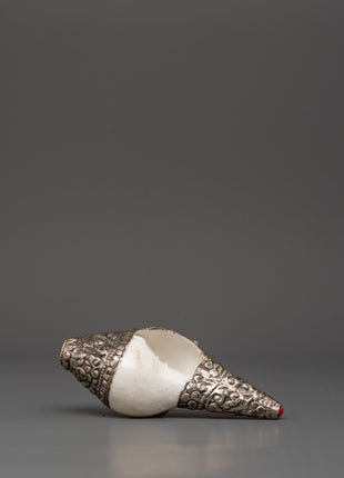 Silver Plated Conch Shell with Turquoise & Coral Inlays | Spiritual Home Decor