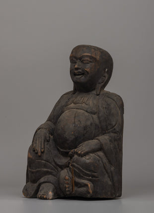 Hand-Carved Wooden Laughing Buddha | Wood Buddha Figurine