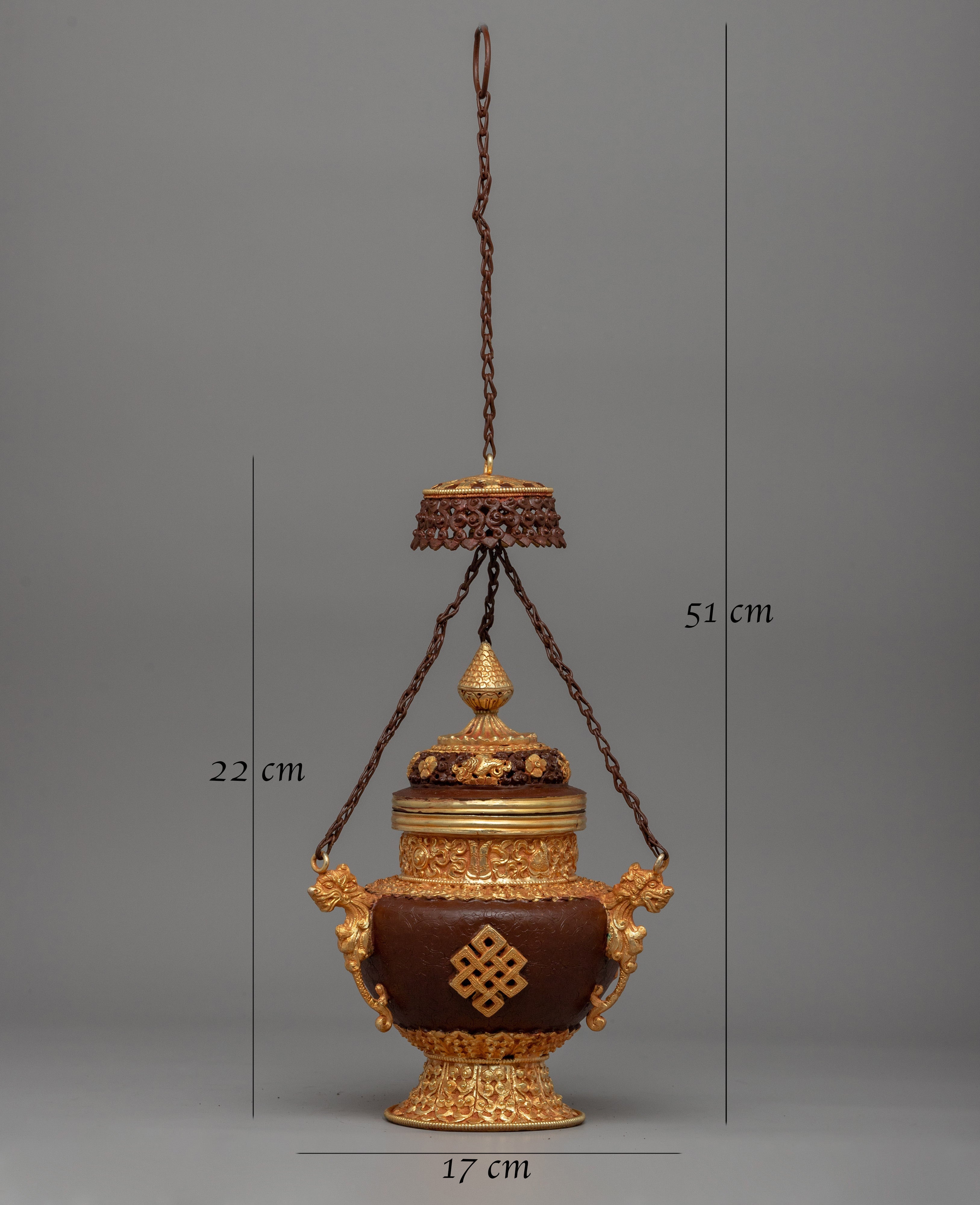 Buddhist Hanging Incense Burner | Traditional Vajrayana Burner With Copper and Gold-Plated