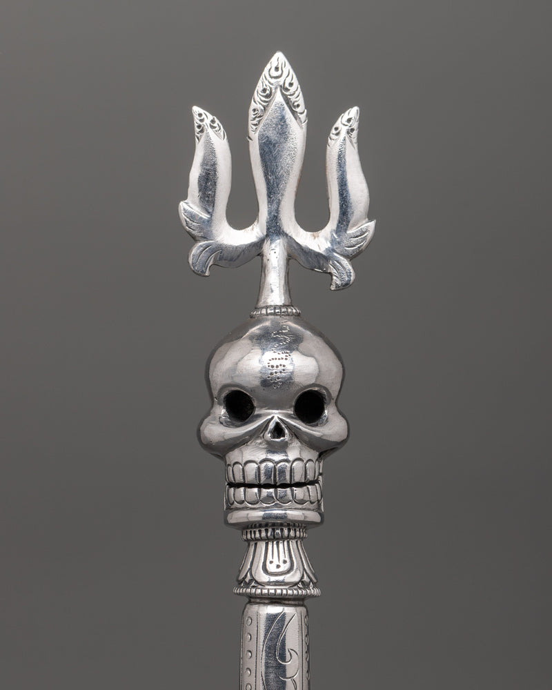 Handcrafted Phurba with Trident and Skull Design | Tibetan Iron Ritual Dagger