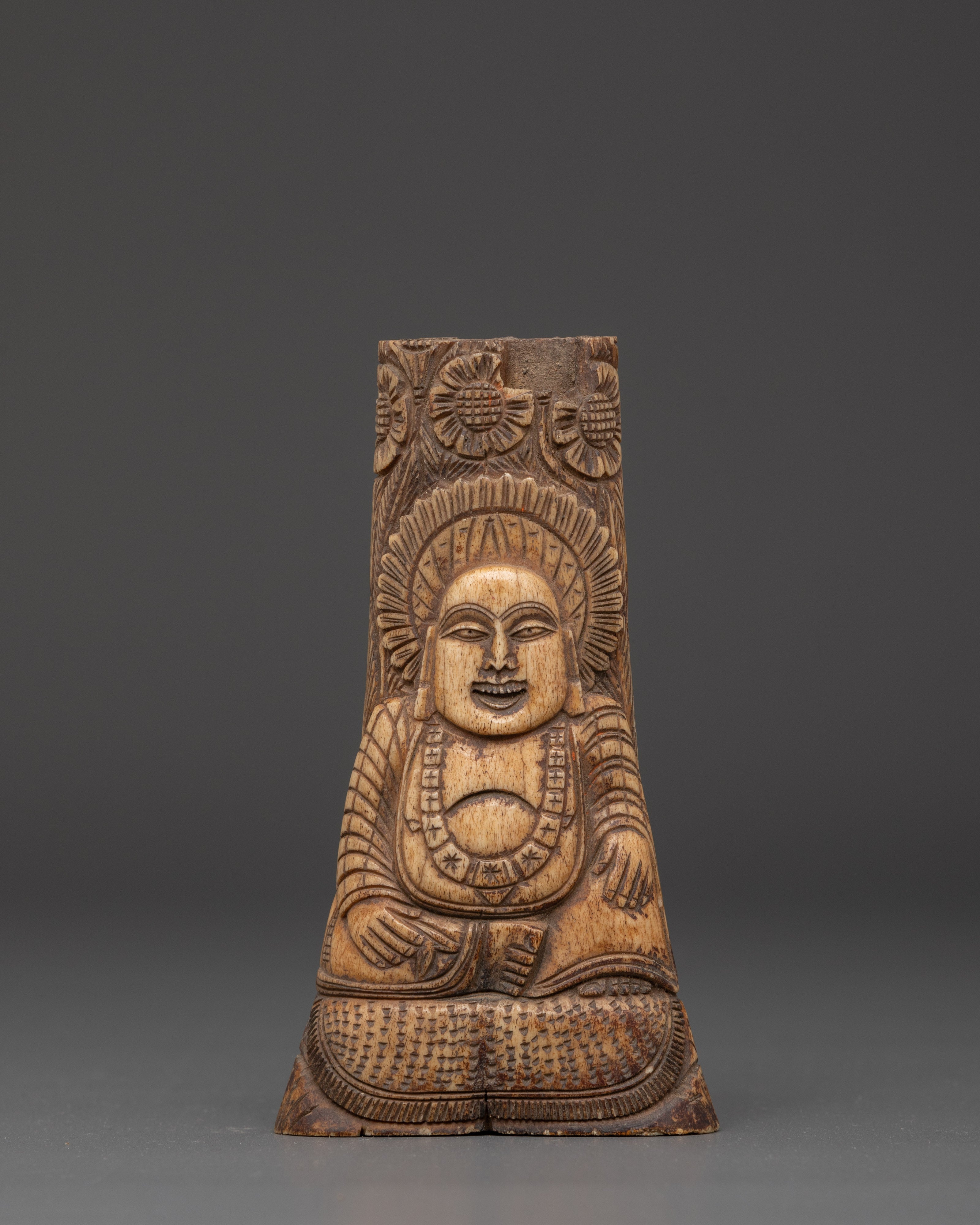 Carved Bone Laughing Buddha Statue