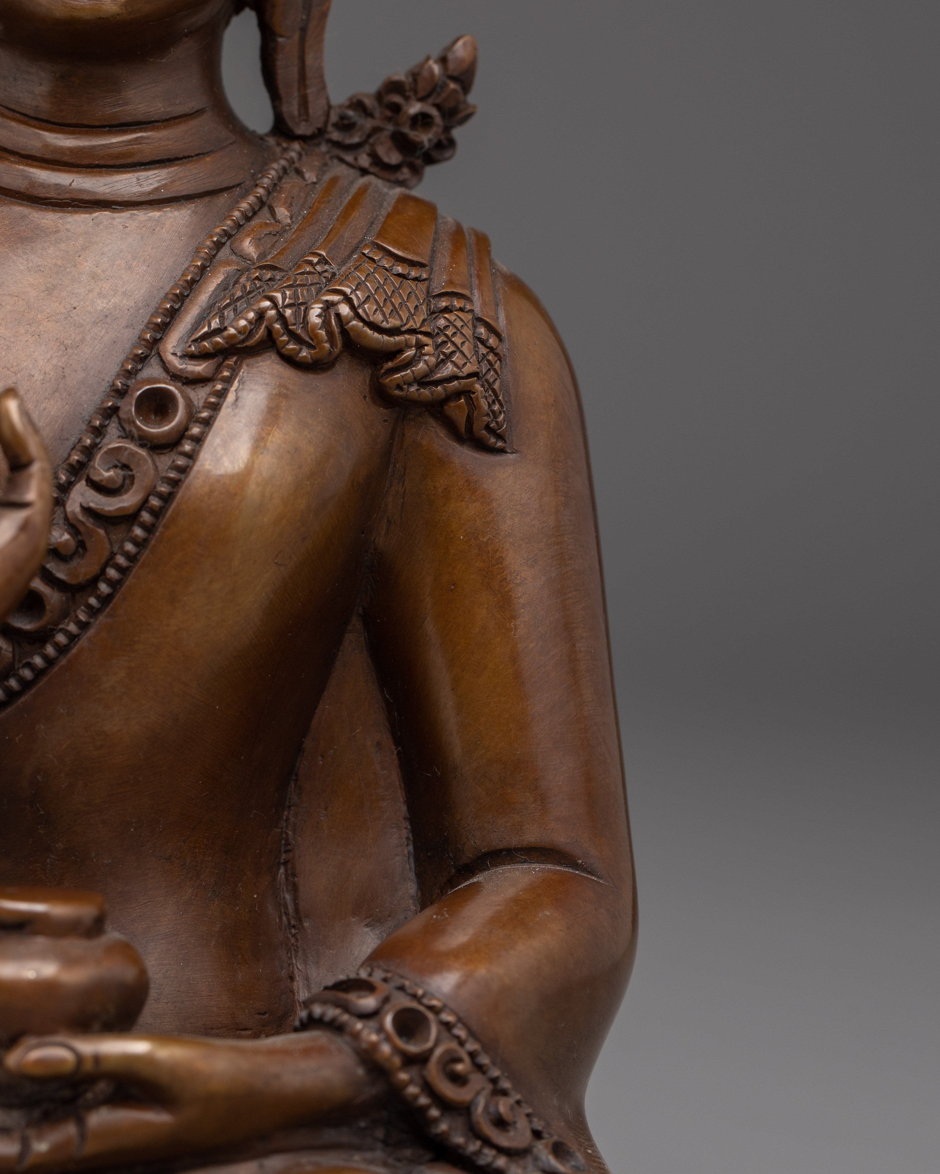 Amogasiddhi Buddha Statue in Oxidized Copper | Meditation and Spiritual Connection