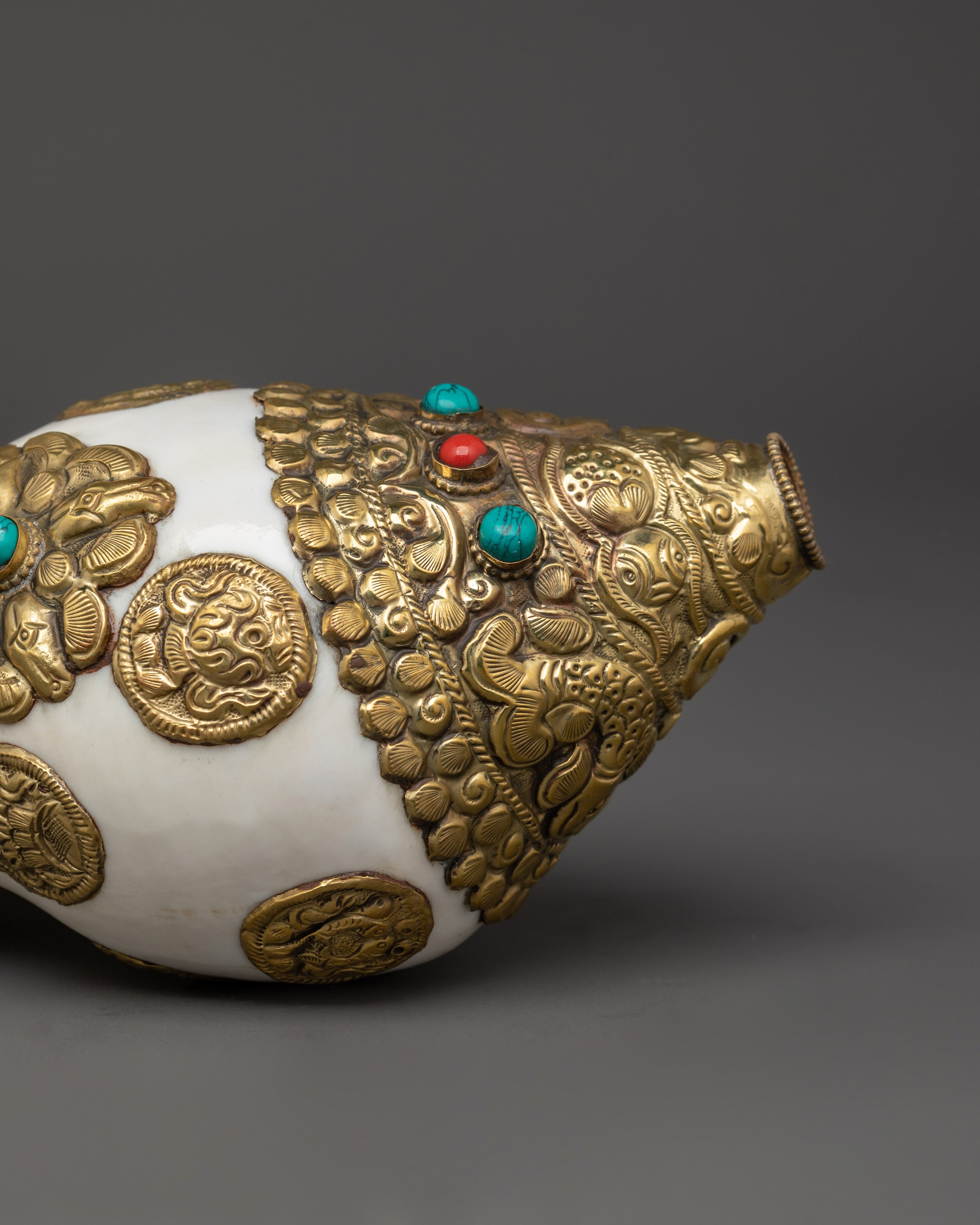 Tibetan Ritual Brass Conch Shell | Handcrafted Buddhist Sound Offering Shell