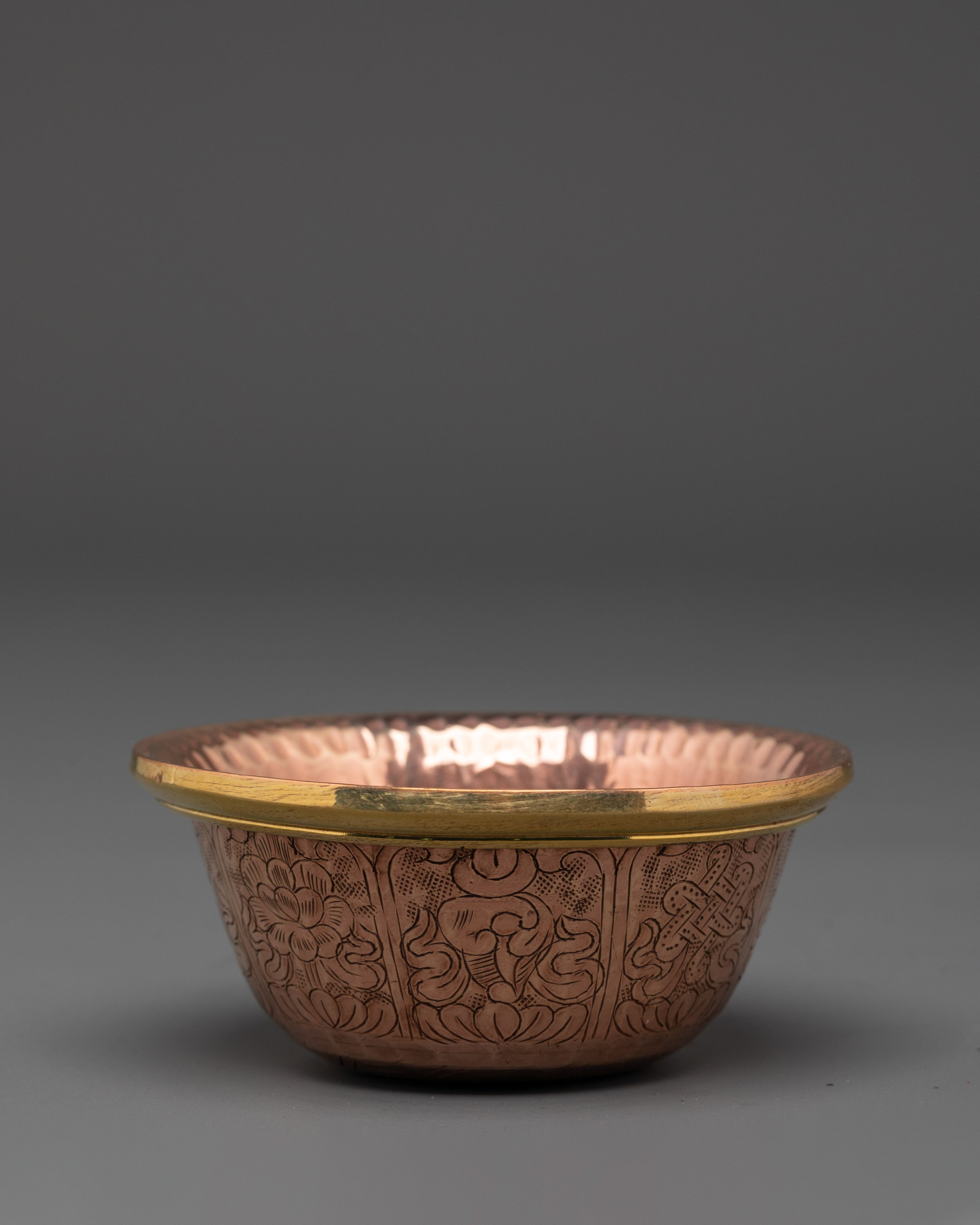Buddhist Ritual Offering Bowl Set | Handcrafted Copper Bowls with Brass Lining