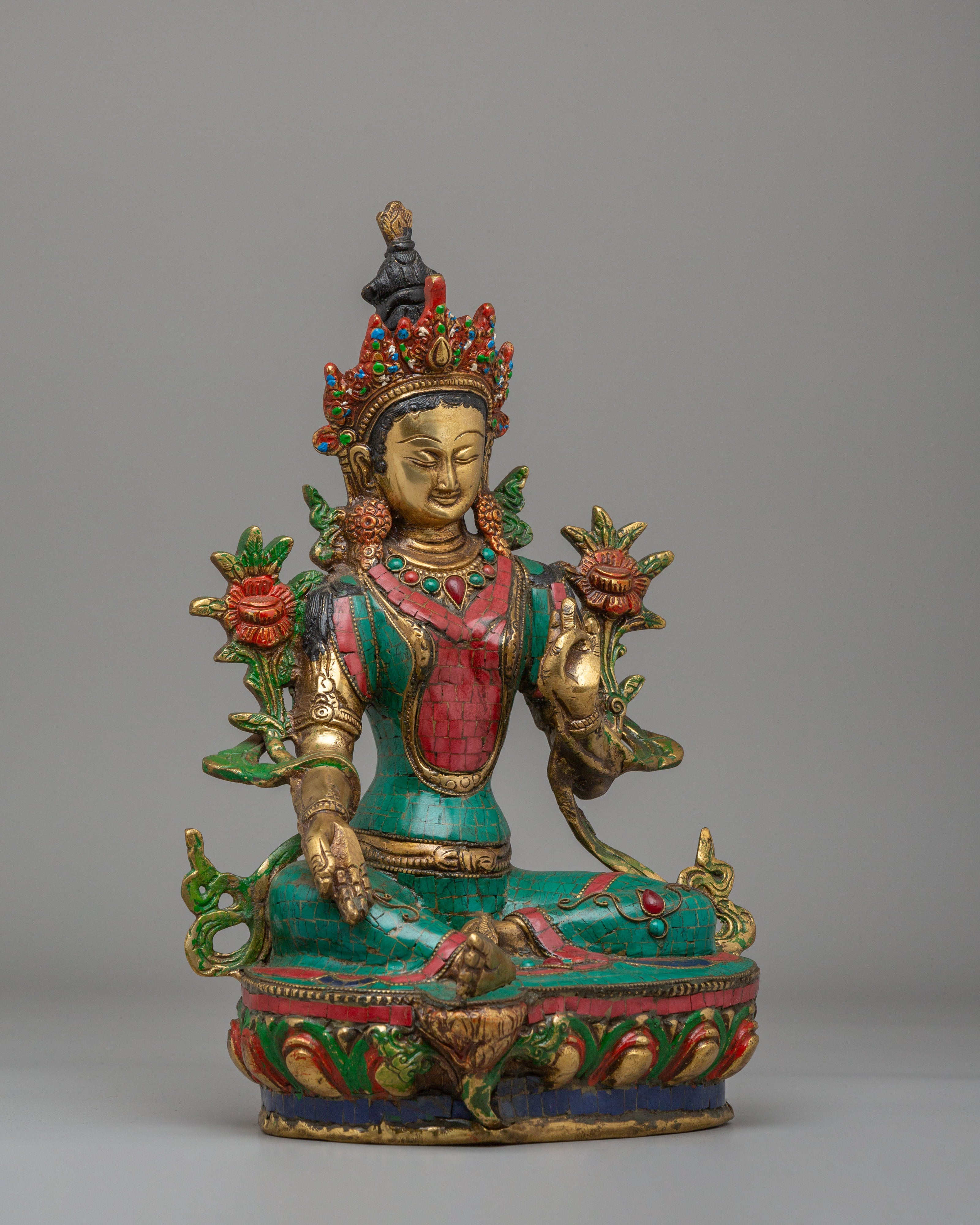 Ceremonial Green Tara Statue | Tibetan Artwork for Rituals