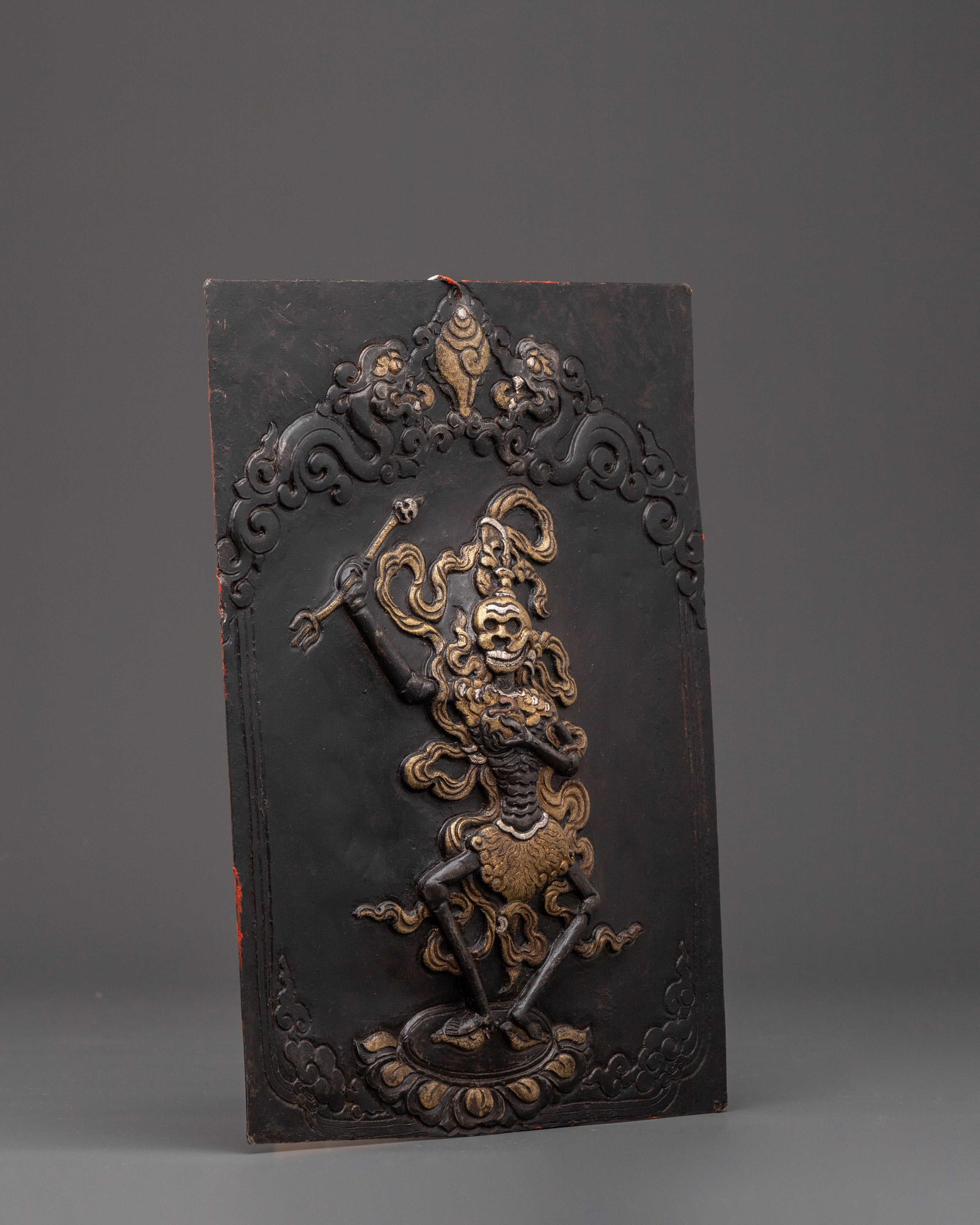 Spiritual Buddhist Wrathful Protector Wall Hanging | Tibetan Iron Silver Brass Religious Art