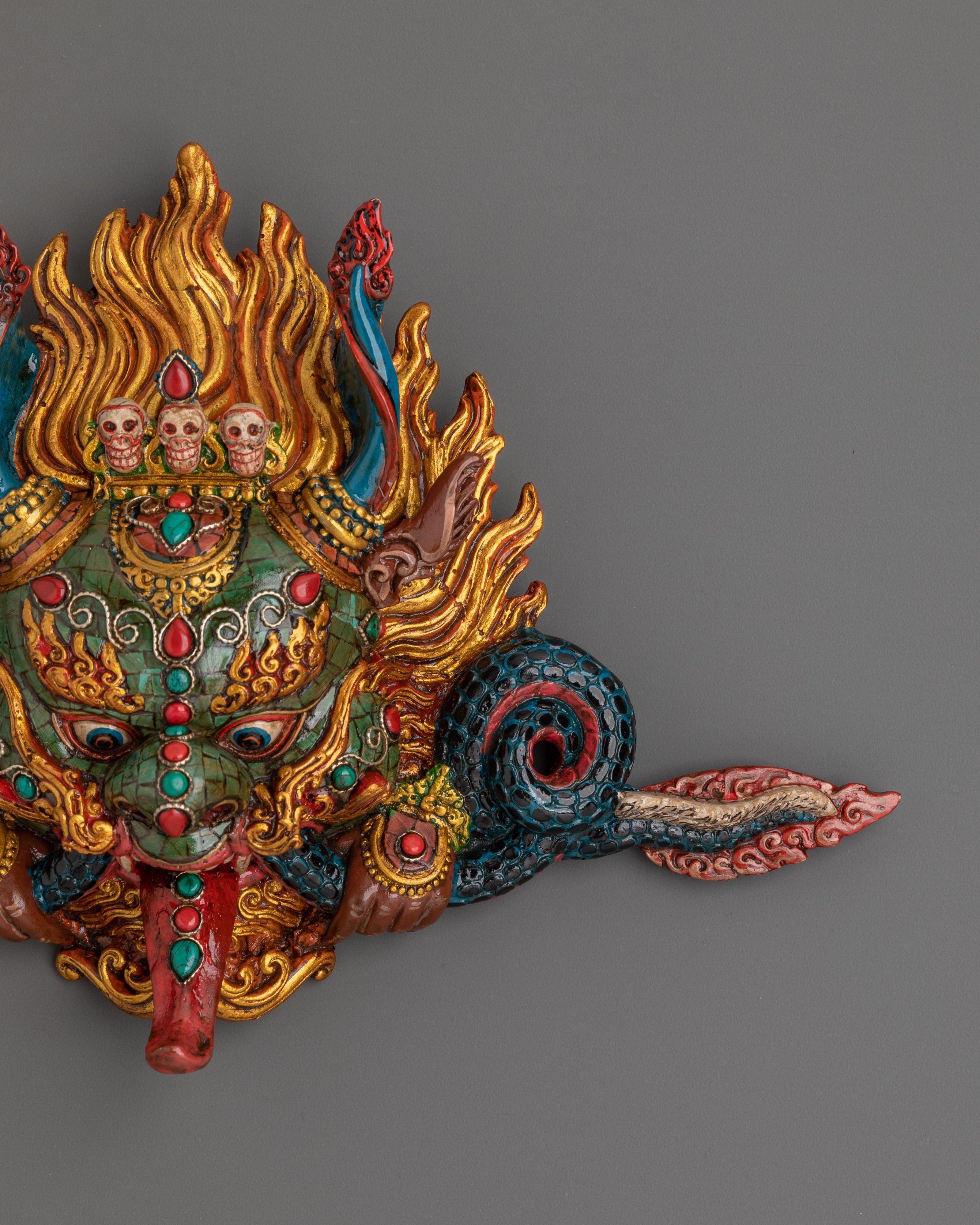 Himalayan Guardian Spirit Wall Hanging | Ceramic Tibetan Protective Mask