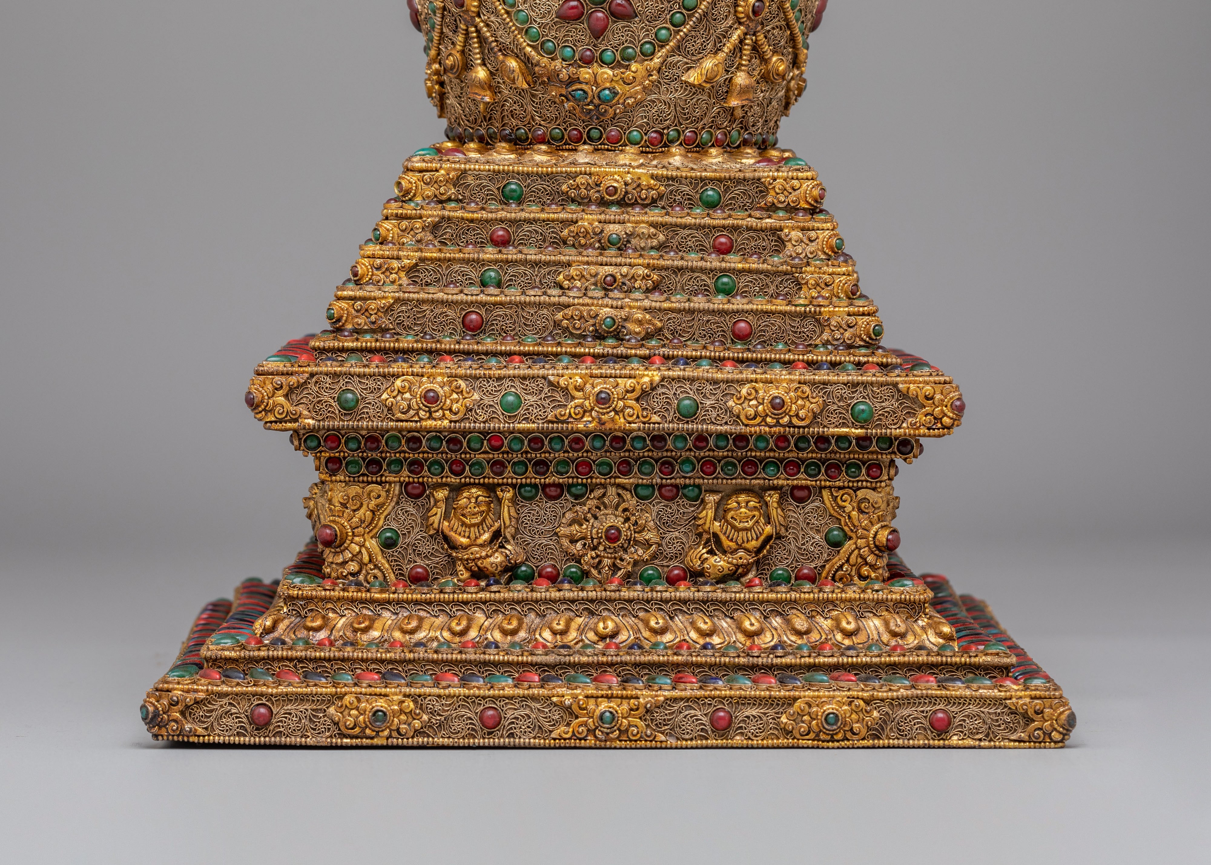 Gold-Plated Enlightenment Chorten | Handmade Buddhist Altar Decor