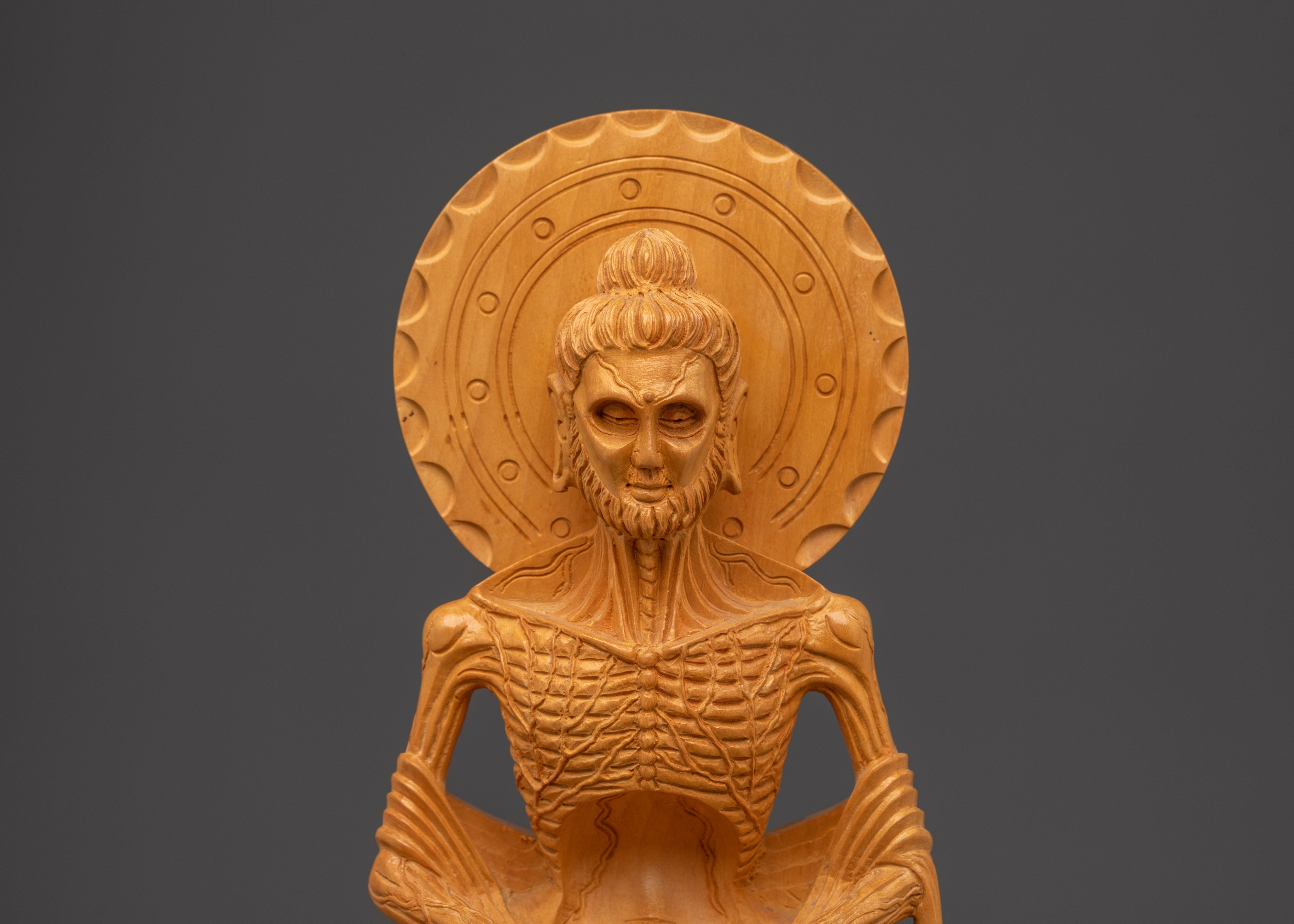 Handcarved Fasting Buddha Shakyamuni Statue | Wooden Ascetic Sculpture