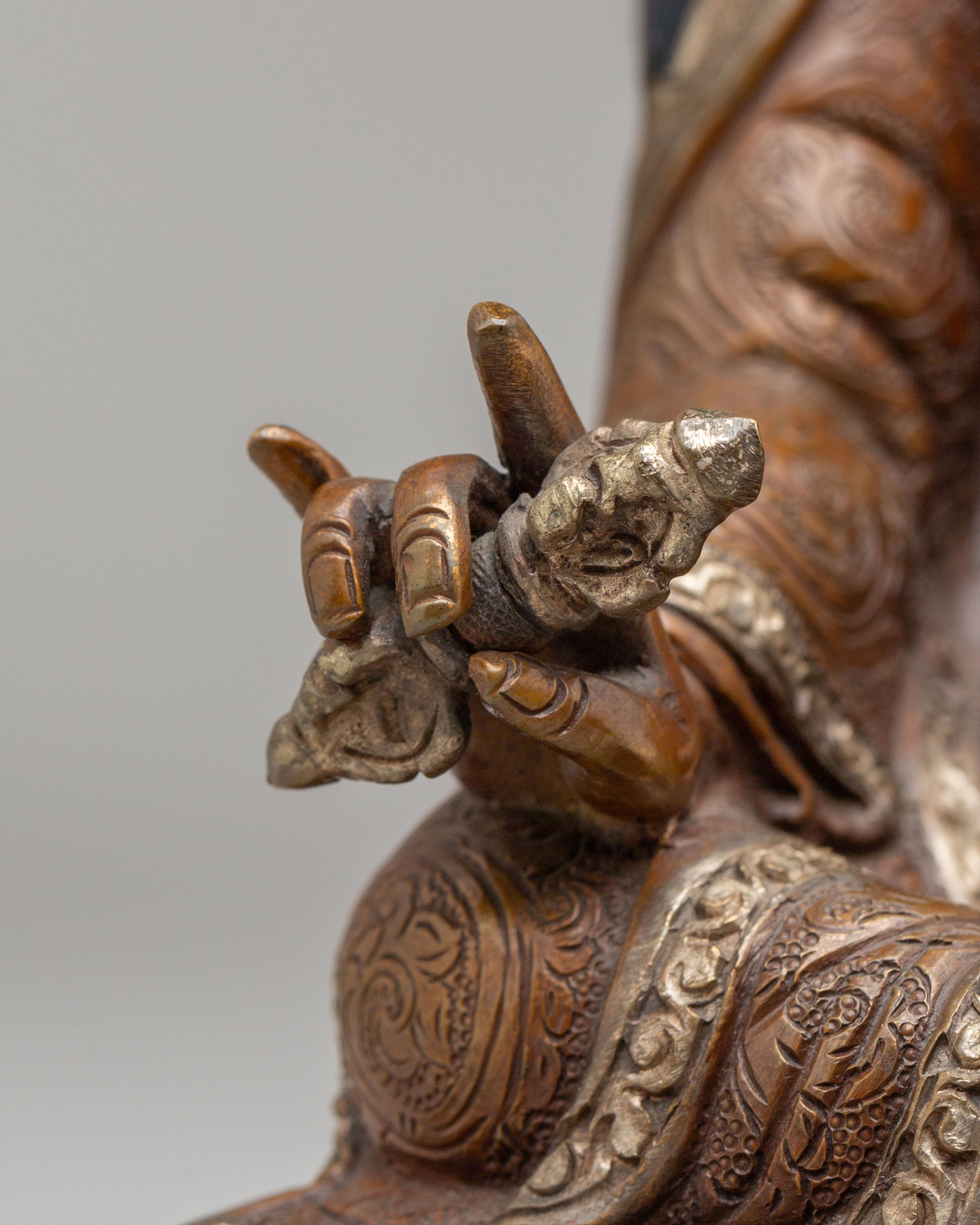 Handcrafted Ritual Guru Rinpoche Statue | Oxidized Copper Meditation Altar Sculpture